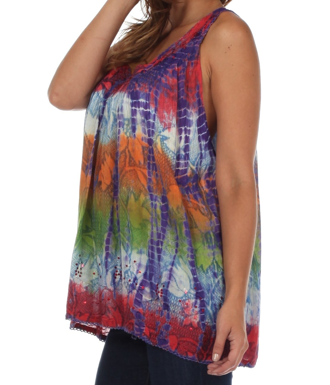 Sakkas Women's Tie Dye Floral Sequin Sleeveless Blouse - Concordia Style Boutique