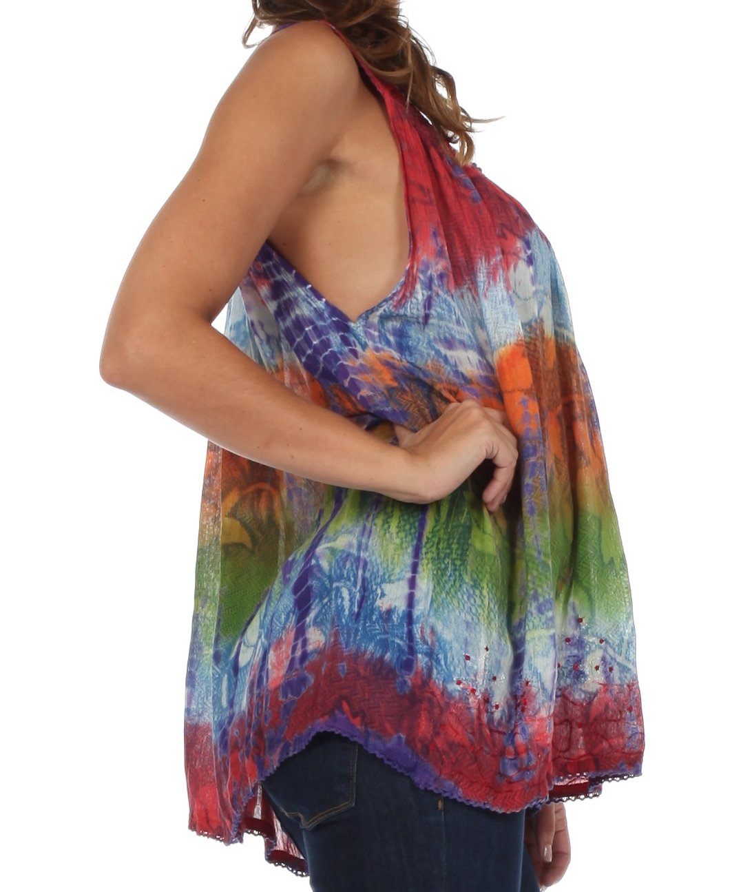 Sakkas Women's Tie Dye Floral Sequin Sleeveless Blouse - Concordia Style Boutique