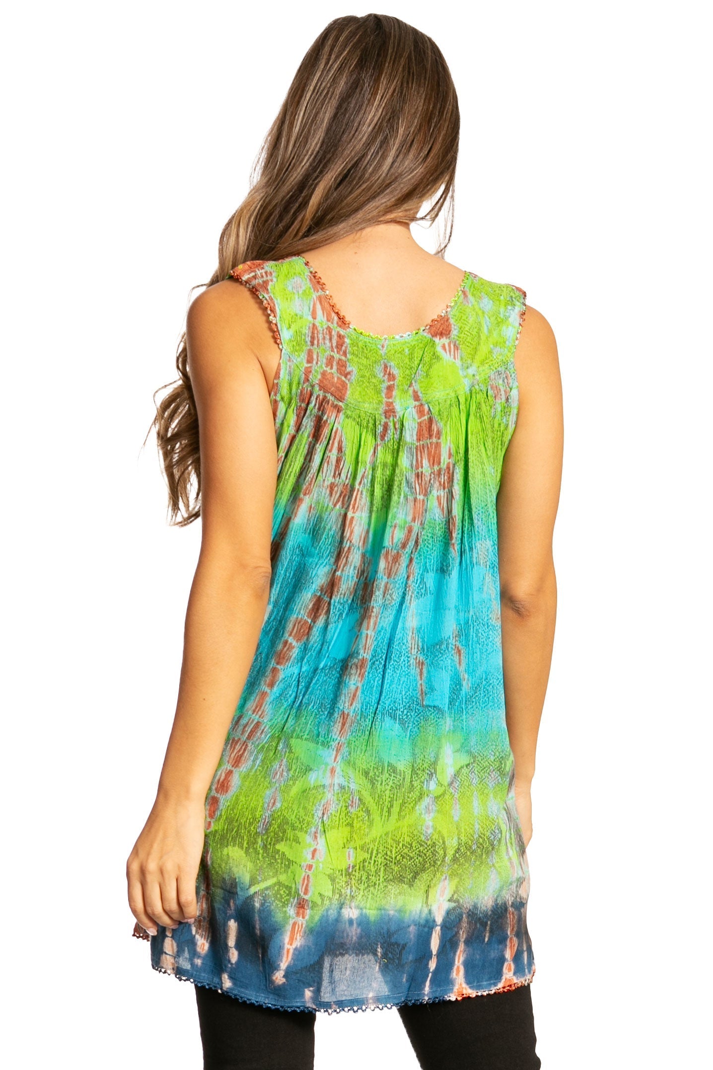 Sakkas Women's Tie Dye Floral Sequin Sleeveless Blouse - Concordia Style Boutique