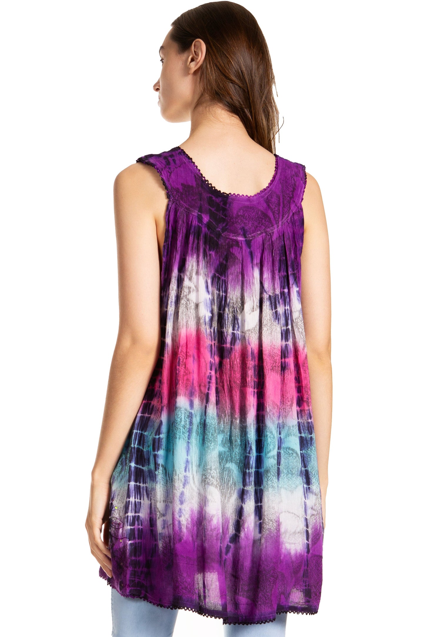 Sakkas Women's Tie Dye Floral Sequin Sleeveless Blouse - Concordia Style Boutique