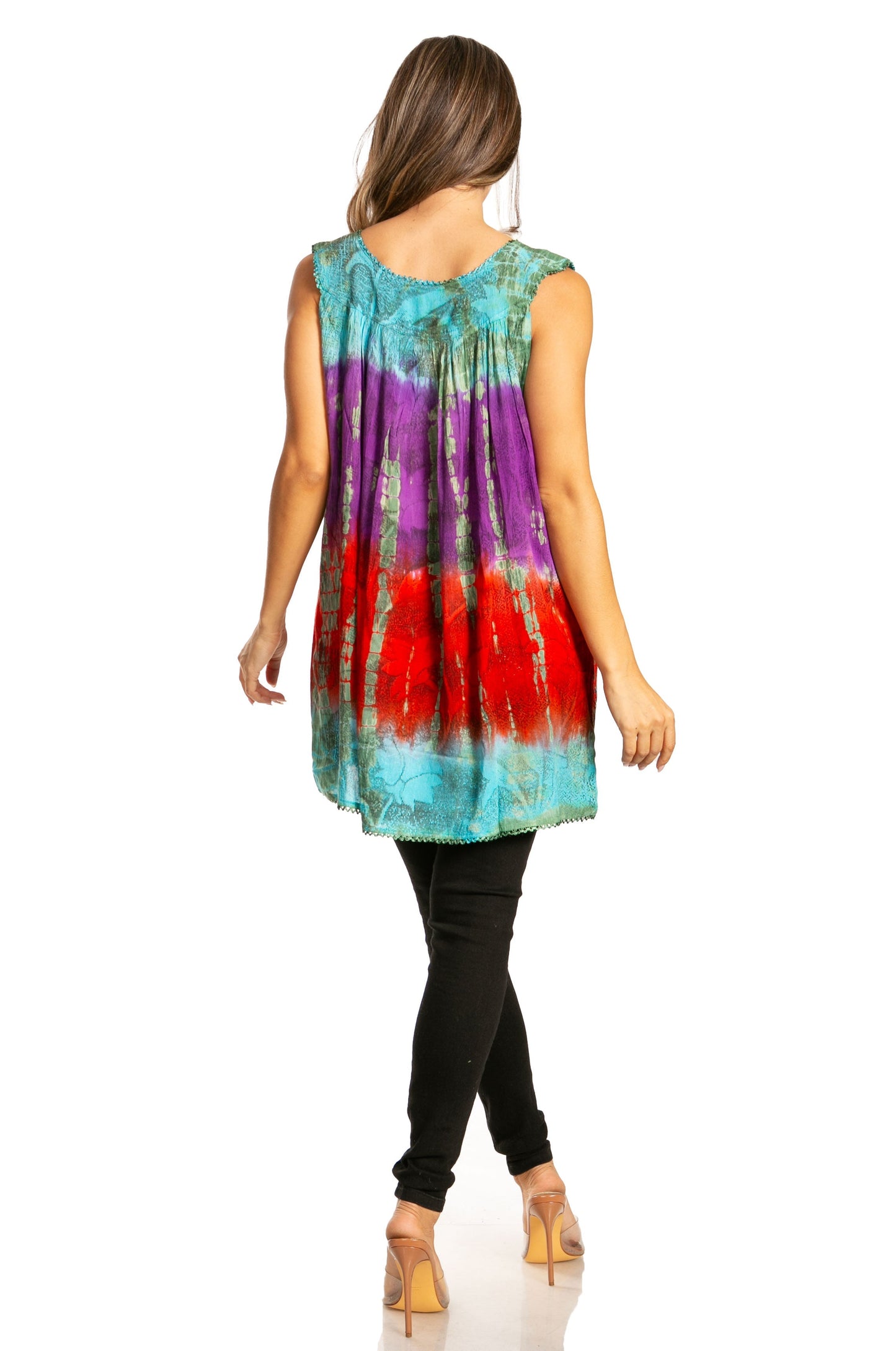 Sakkas Women's Tie Dye Floral Sequin Sleeveless Blouse - Concordia Style Boutique