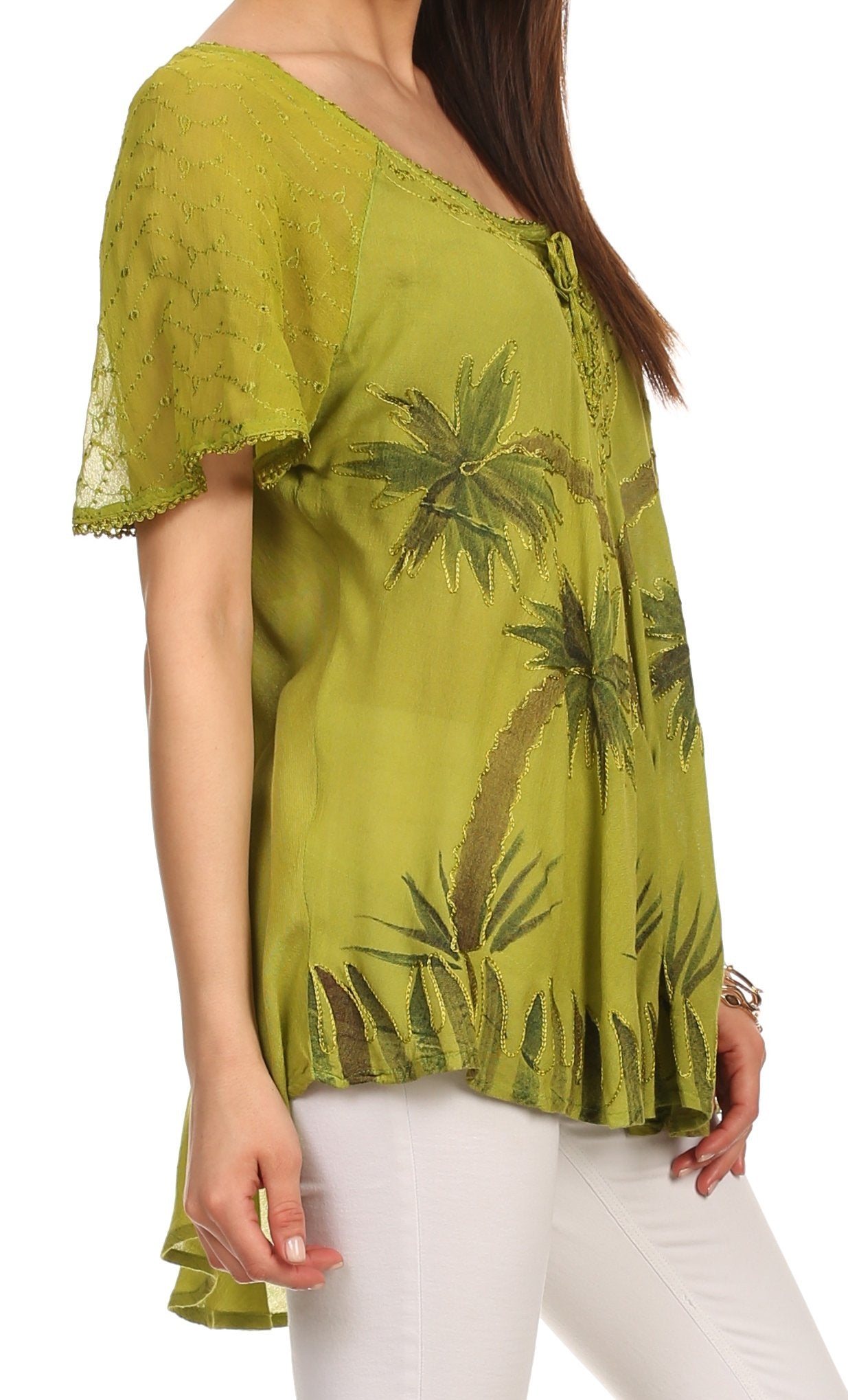 Sakkas Albina Island Relaxed Fit Embroidery Cap Sleeves Blouse / Top - Concordia Style Boutique