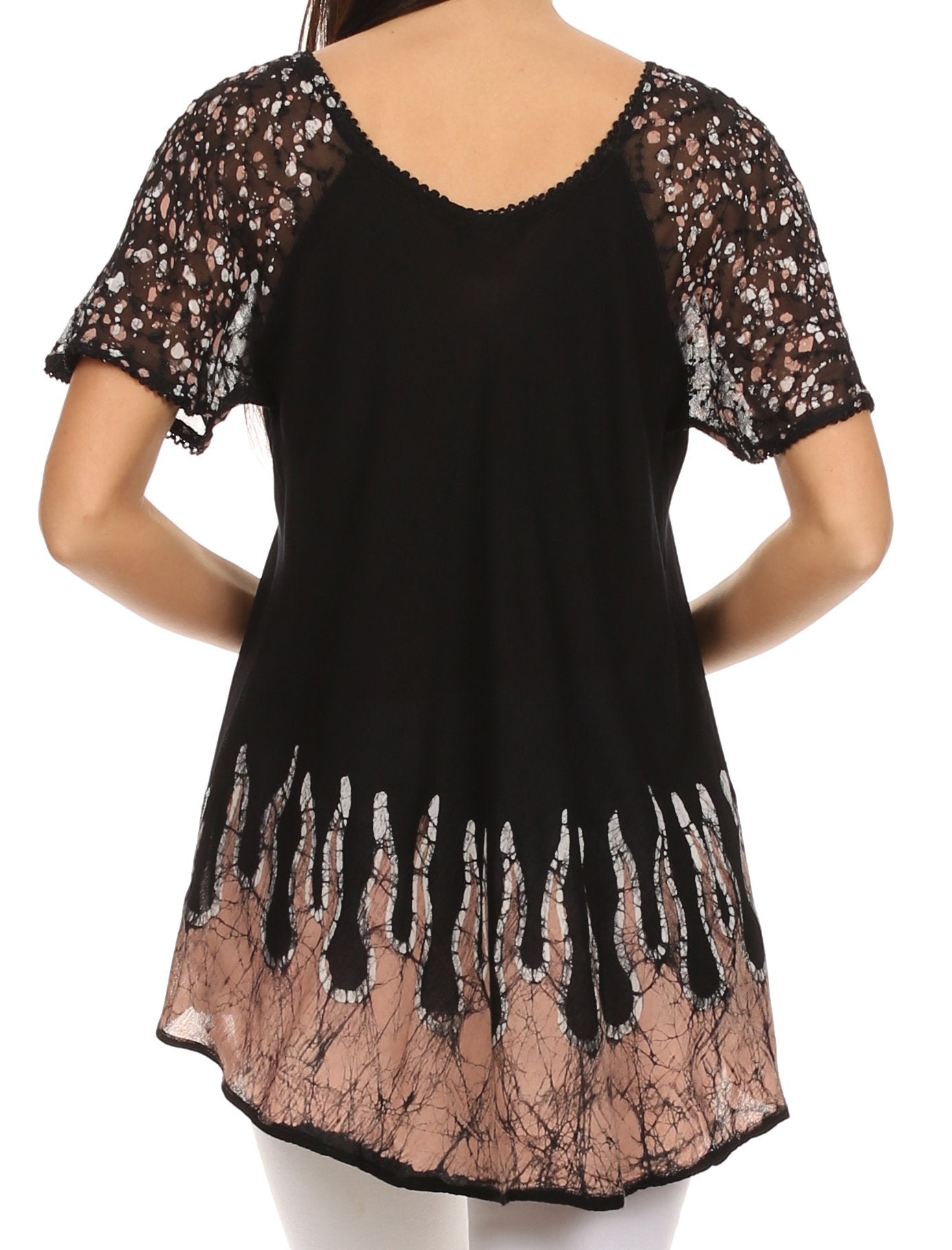 Sakkas Cora Relaxed Fit Batik Design Embroidery Cap Sleeves Blouse / Top - Concordia Style Boutique