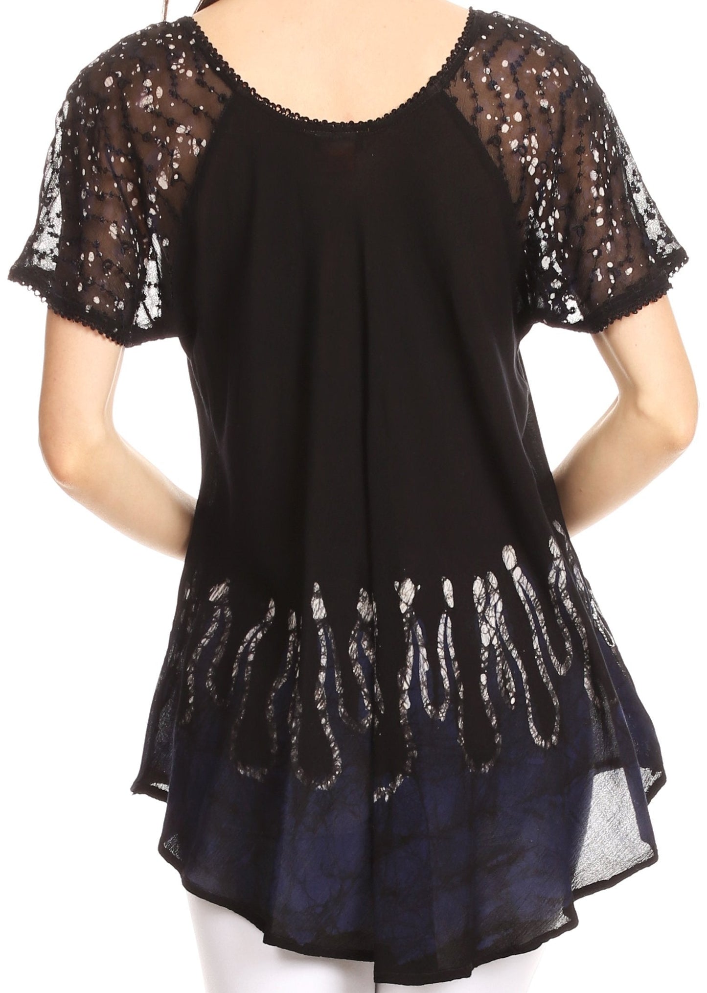 Sakkas Cora Relaxed Fit Batik Design Embroidery Cap Sleeves Blouse / Top - Concordia Style Boutique