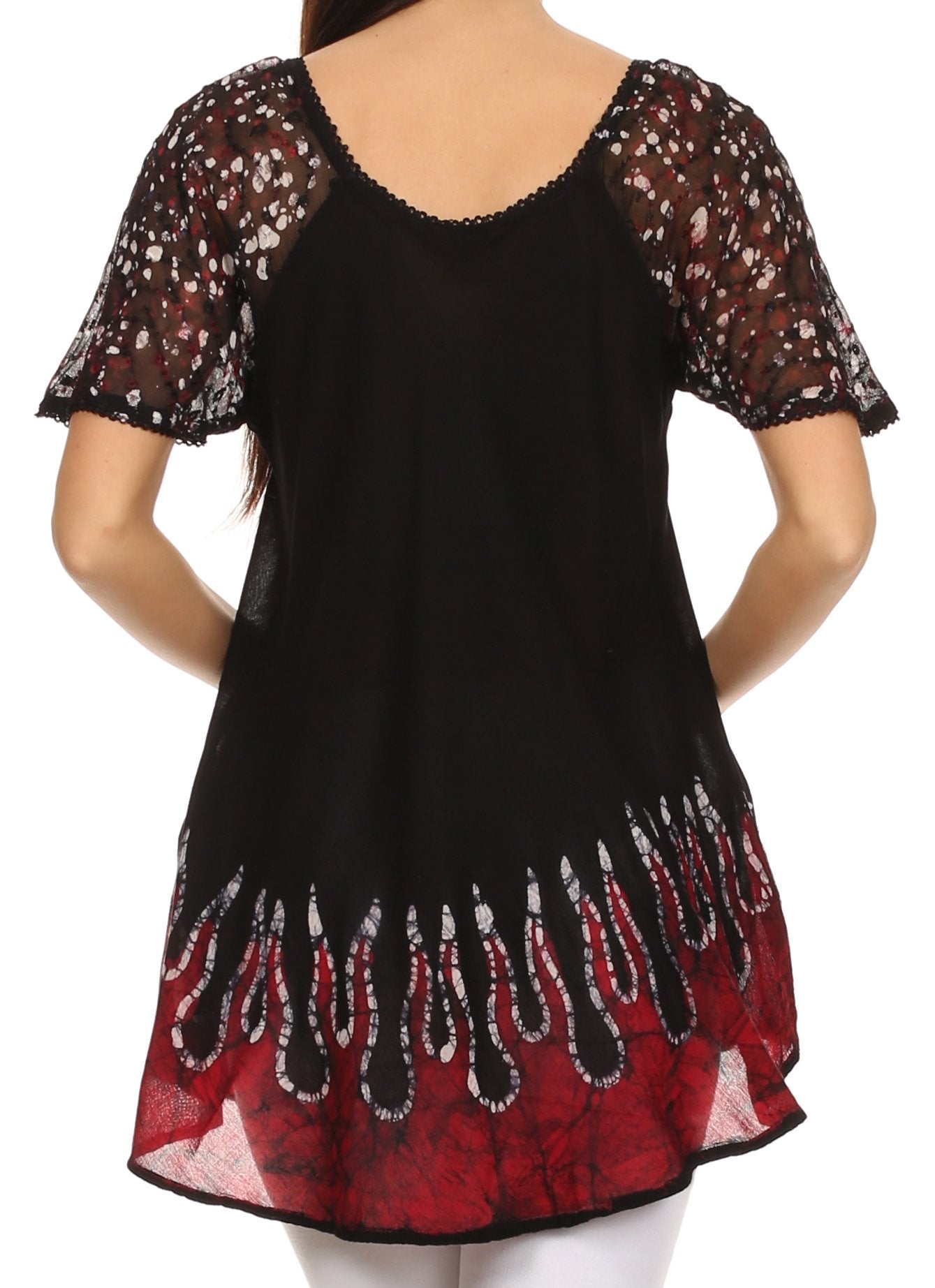 Sakkas Cora Relaxed Fit Batik Design Embroidery Cap Sleeves Blouse / Top - Concordia Style Boutique