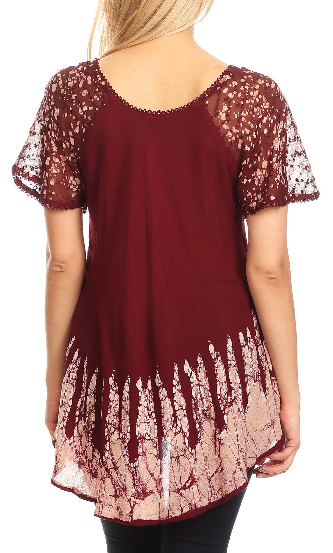 Sakkas Cora Relaxed Fit Batik Design Embroidery Cap Sleeves Blouse / Top - Concordia Style Boutique