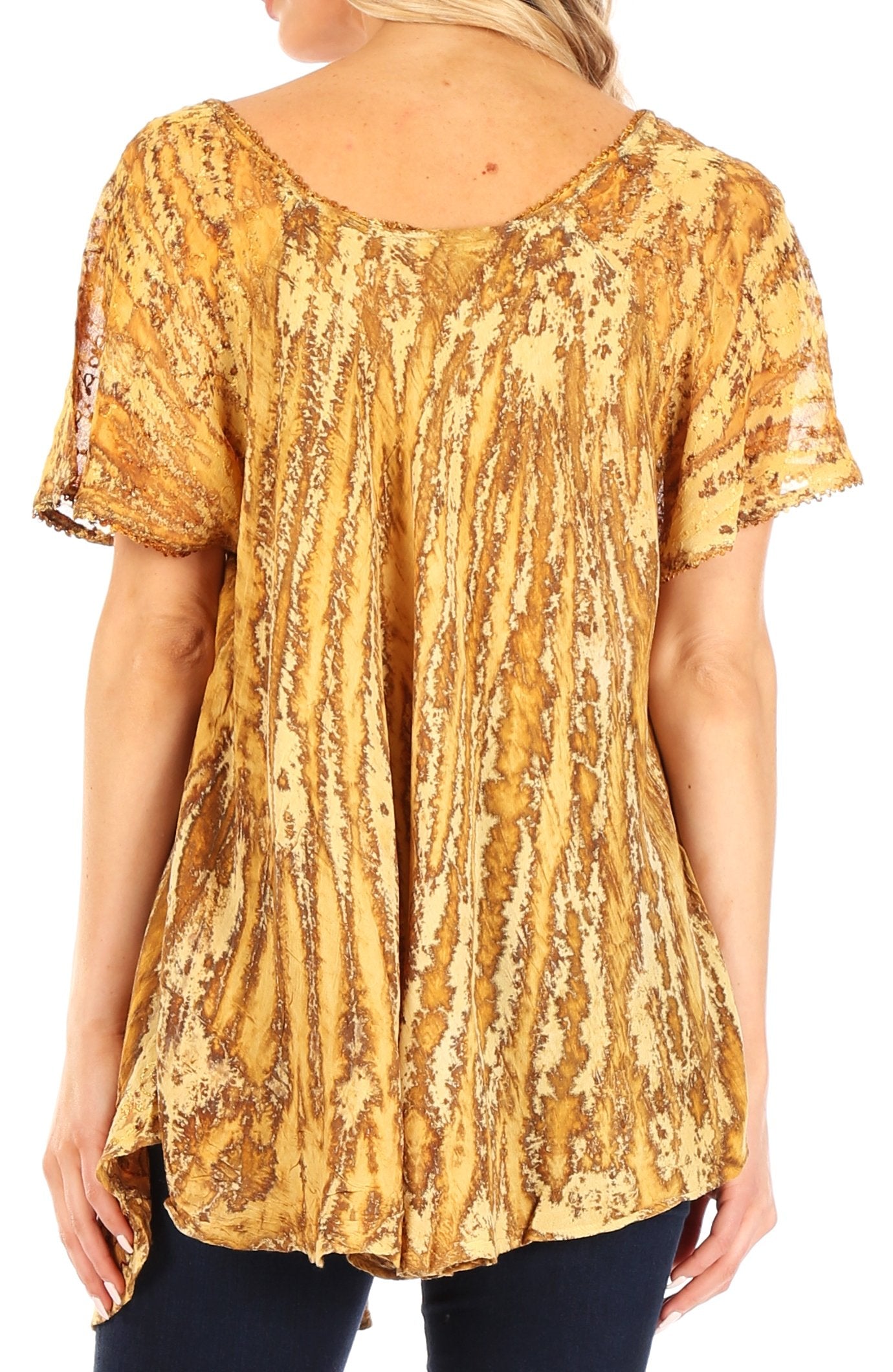 Sakkas Zoya Marbled Embroidery Cap Sleeves Blouse / Top - Concordia Style Boutique