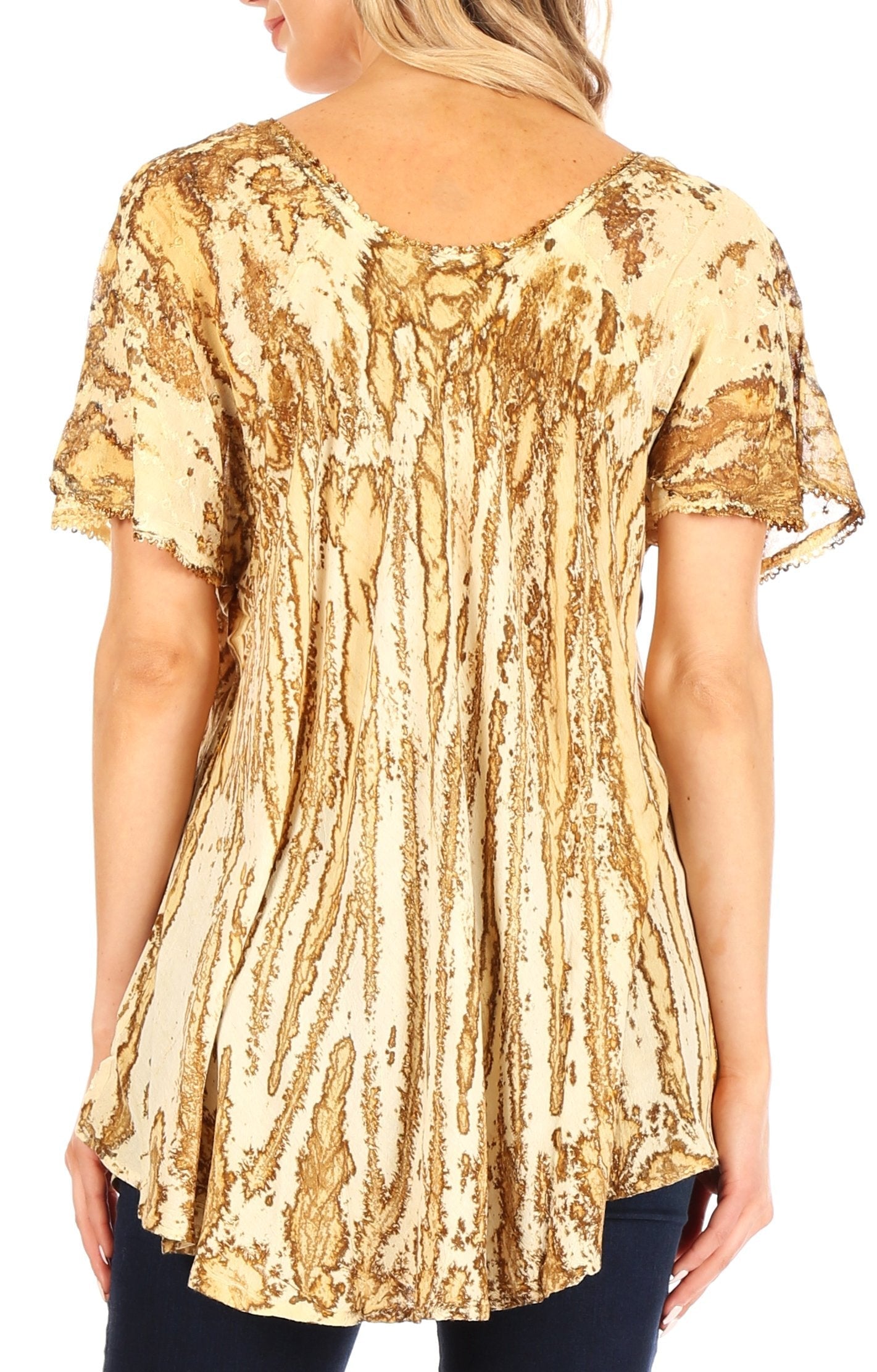 Sakkas Zoya Marbled Embroidery Cap Sleeves Blouse / Top - Concordia Style Boutique