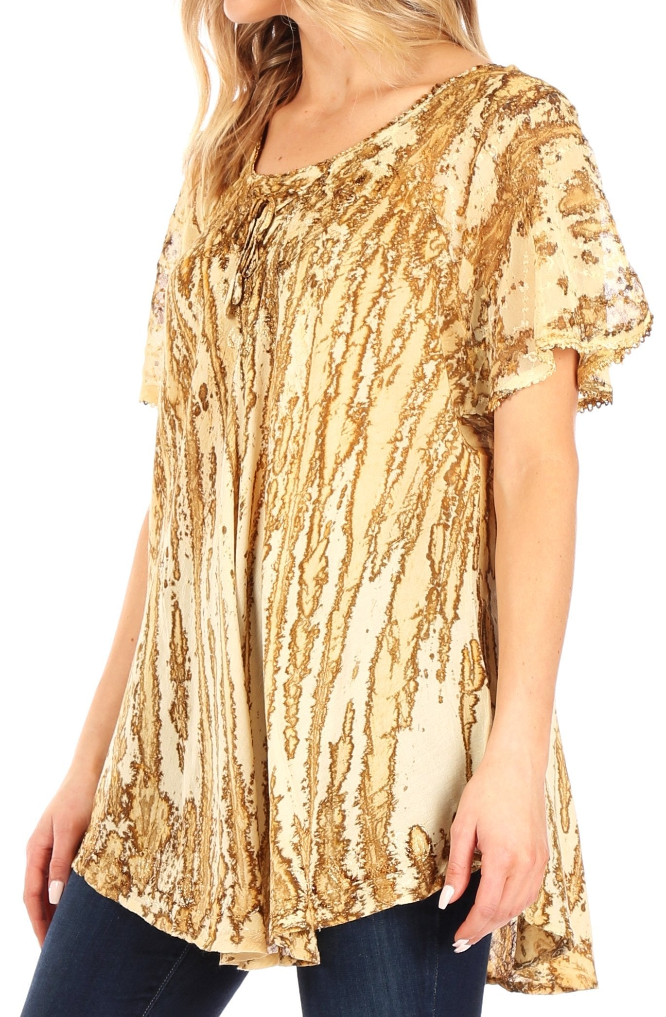 Sakkas Zoya Marbled Embroidery Cap Sleeves Blouse / Top - Concordia Style Boutique