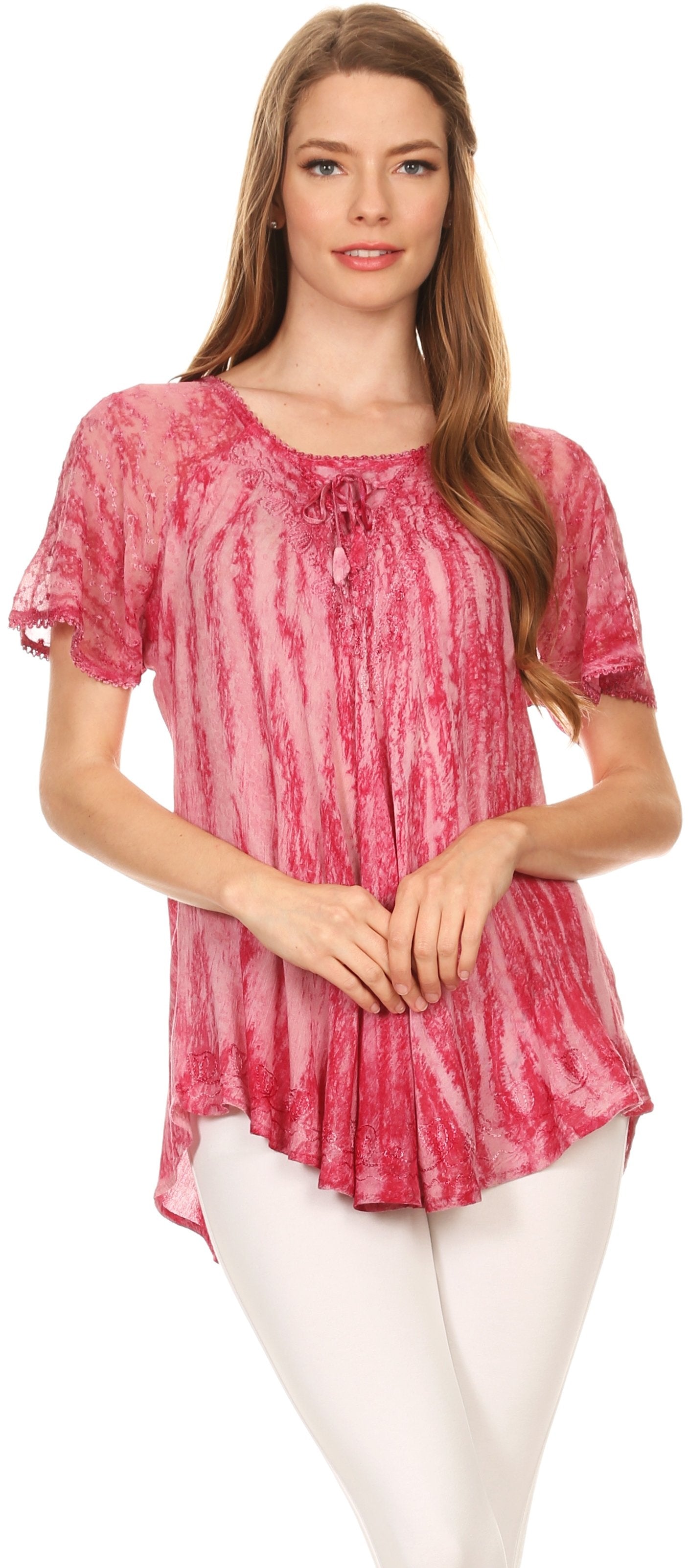 Sakkas Zoya Marbled Embroidery Cap Sleeves Blouse / Top - Concordia Style Boutique