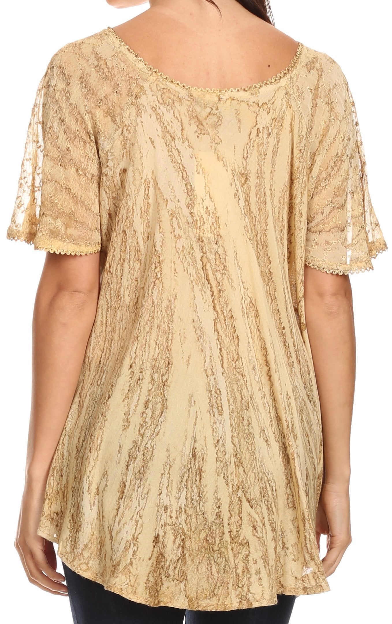 Sakkas Zoya Marbled Embroidery Cap Sleeves Blouse / Top - Concordia Style Boutique