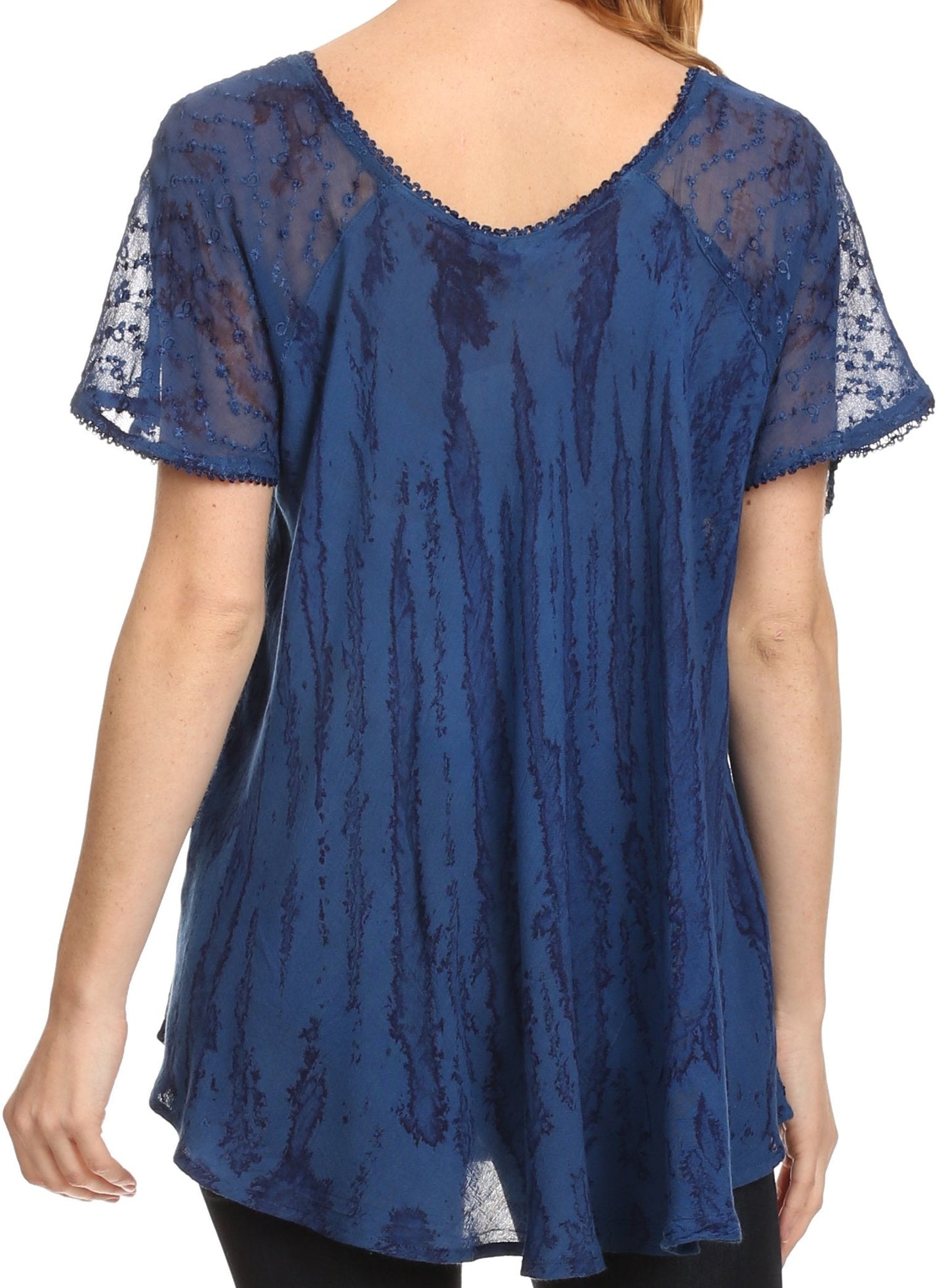 Sakkas Zoya Marbled Embroidery Cap Sleeves Blouse / Top - Concordia Style Boutique