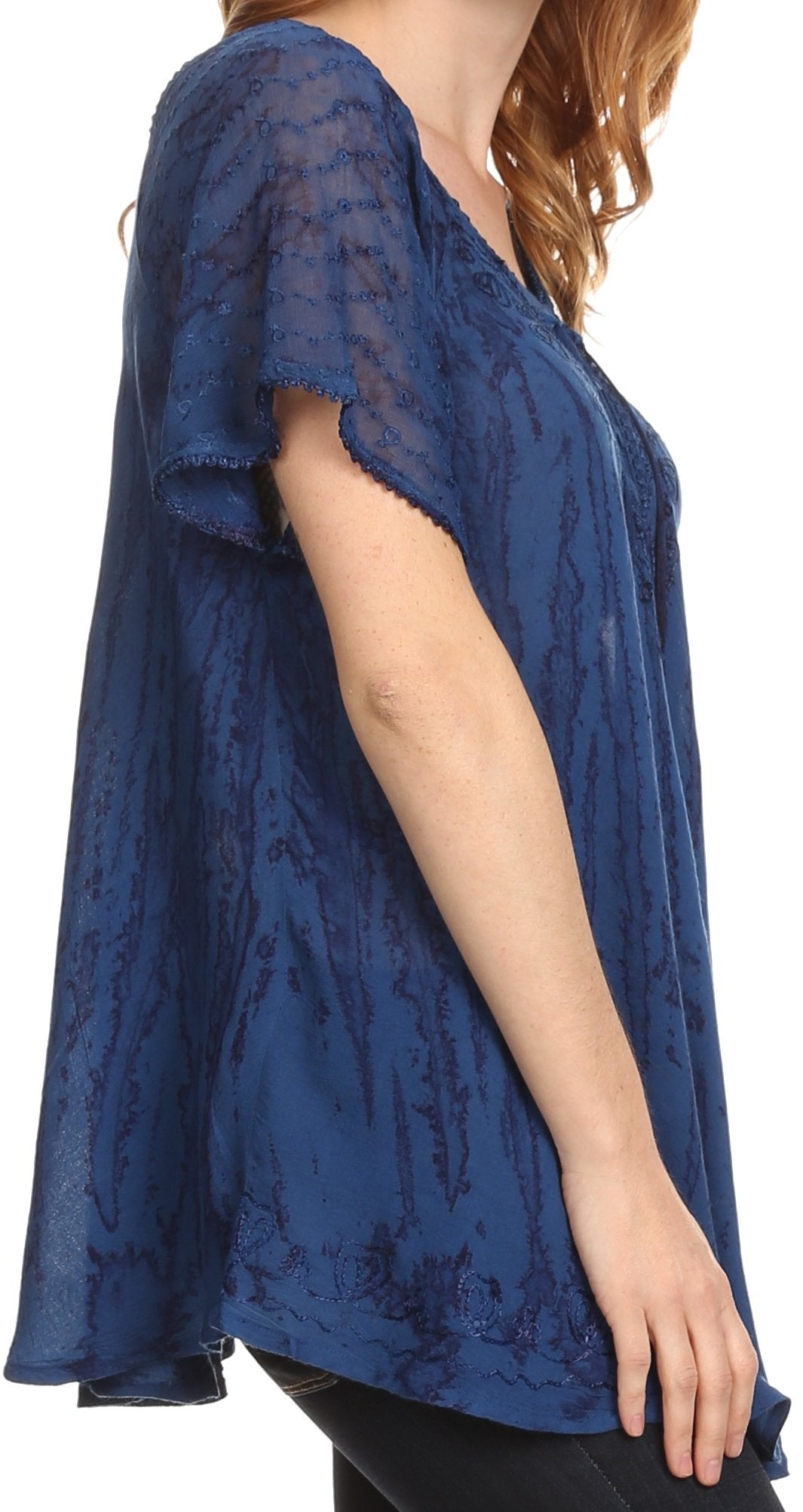 Sakkas Zoya Marbled Embroidery Cap Sleeves Blouse / Top - Concordia Style Boutique