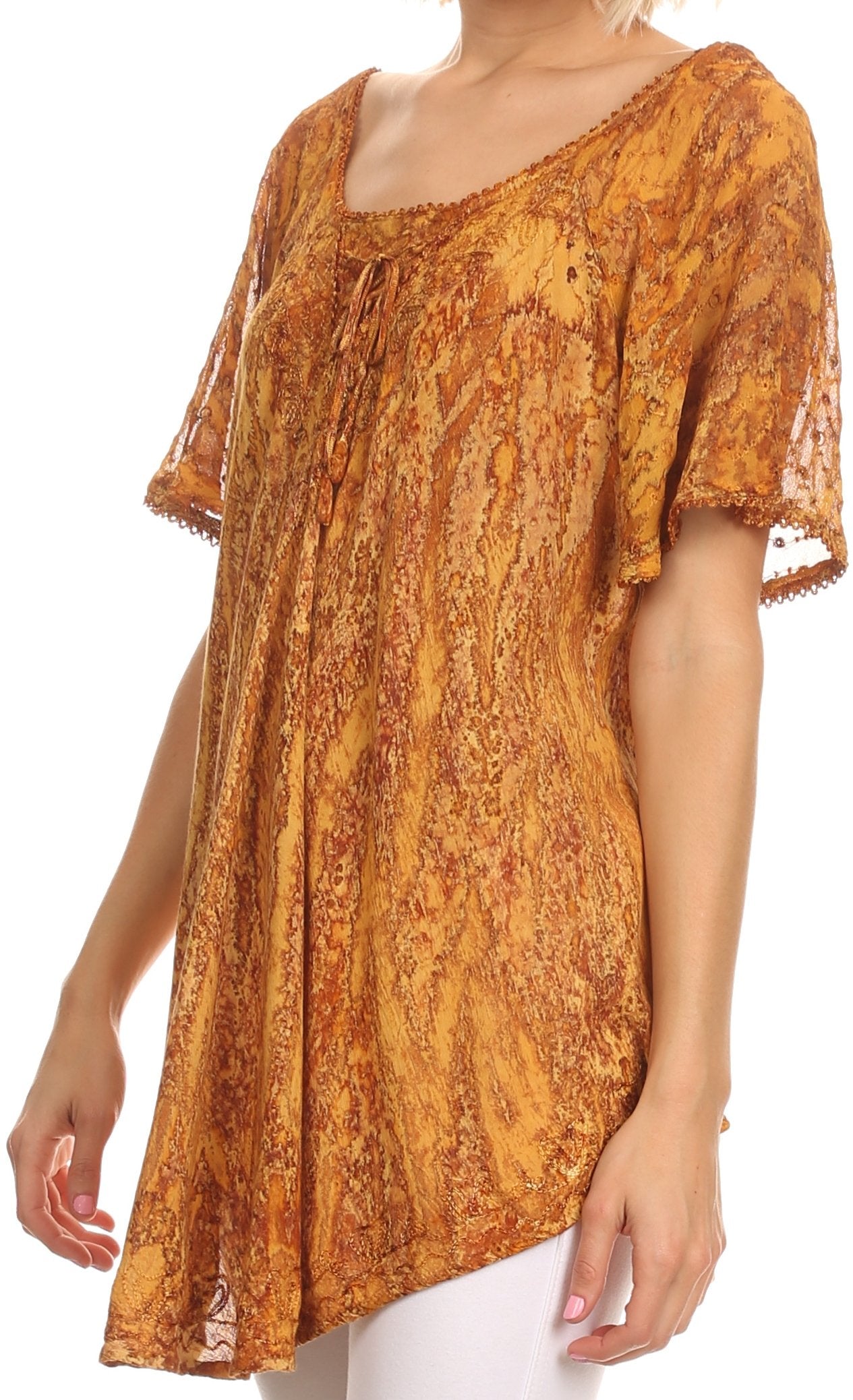 Sakkas Zoya Marbled Embroidery Cap Sleeves Blouse / Top - Concordia Style Boutique