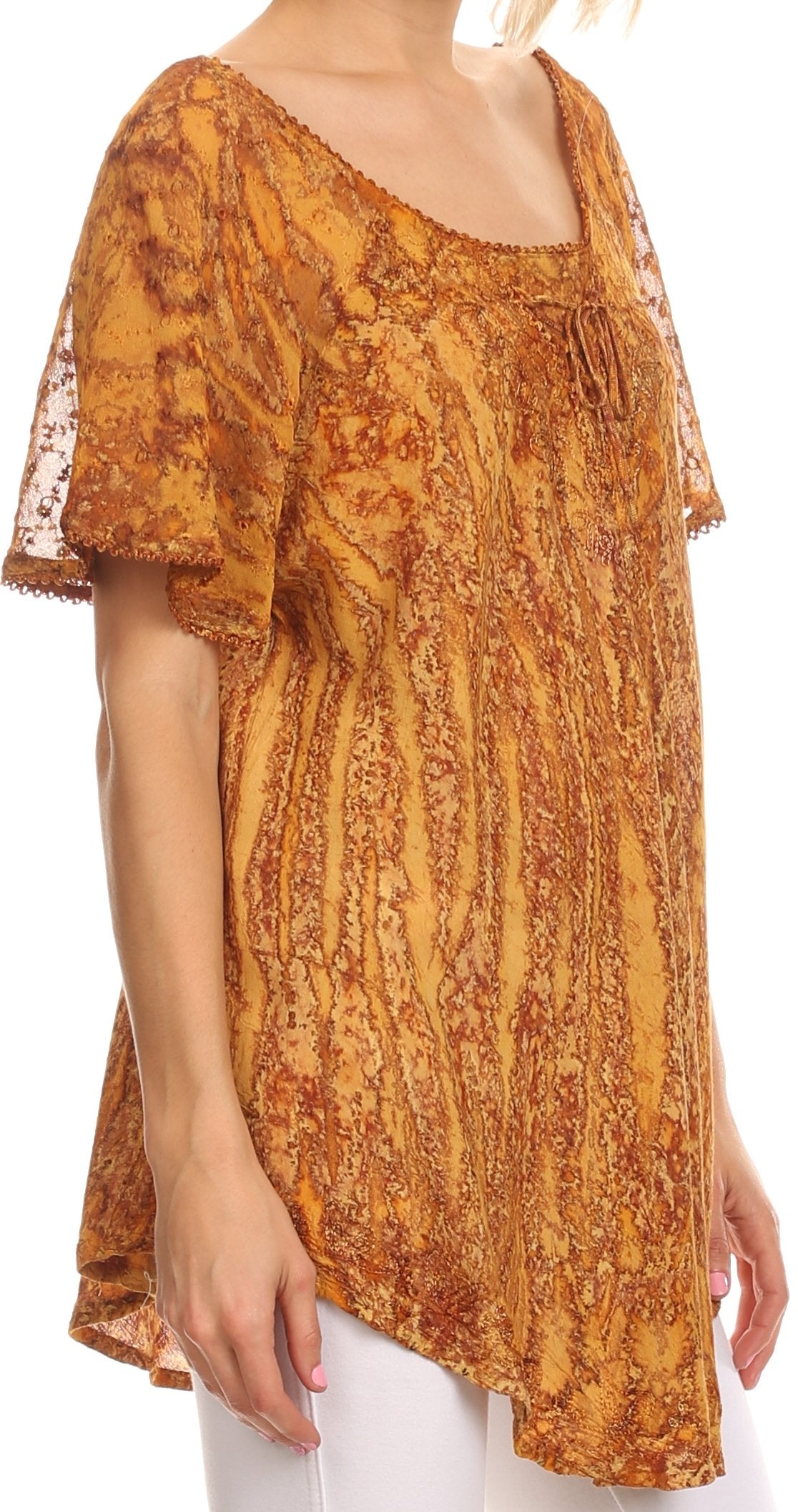 Sakkas Zoya Marbled Embroidery Cap Sleeves Blouse / Top - Concordia Style Boutique