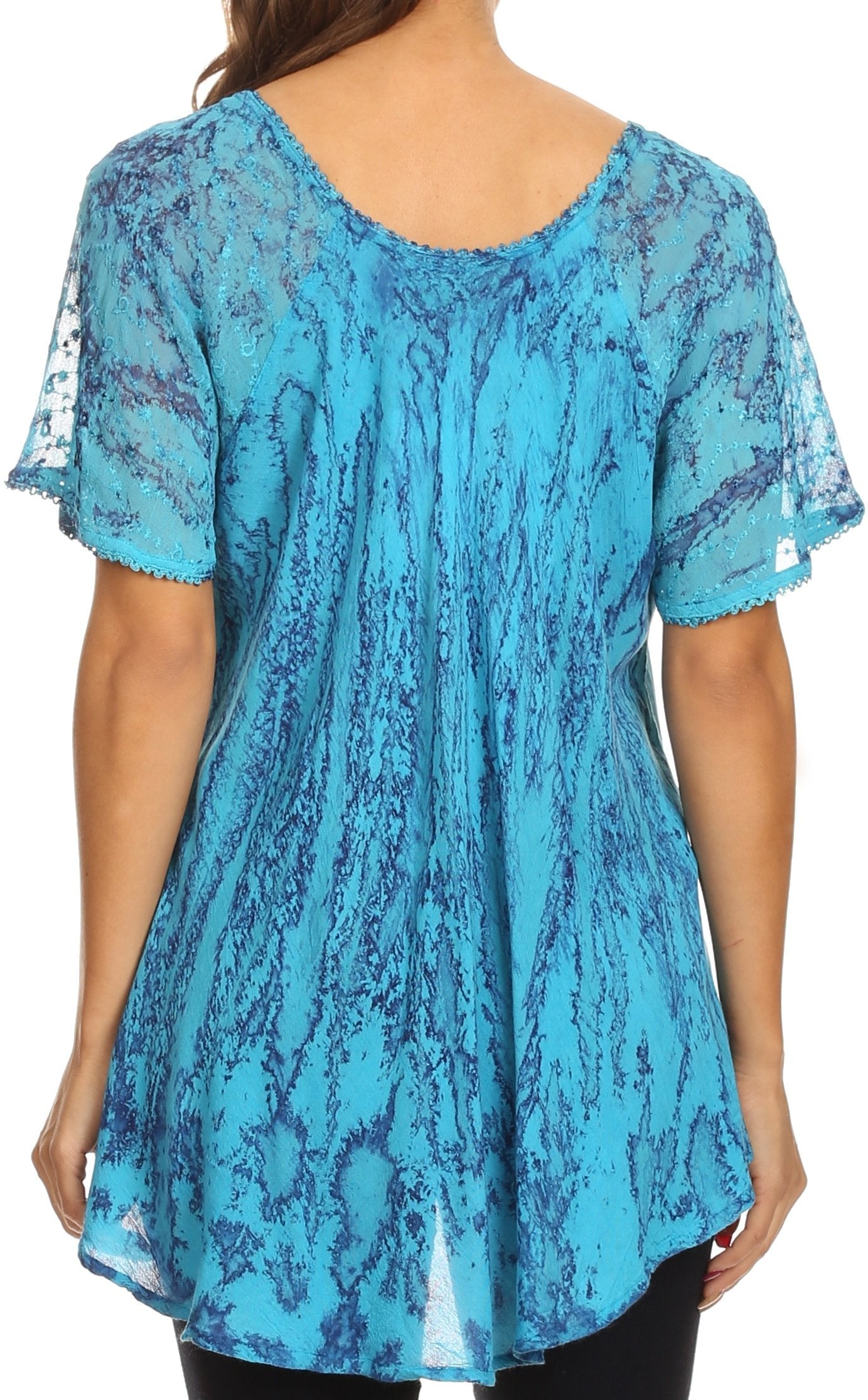 Sakkas Zoya Marbled Embroidery Cap Sleeves Blouse / Top - Concordia Style Boutique