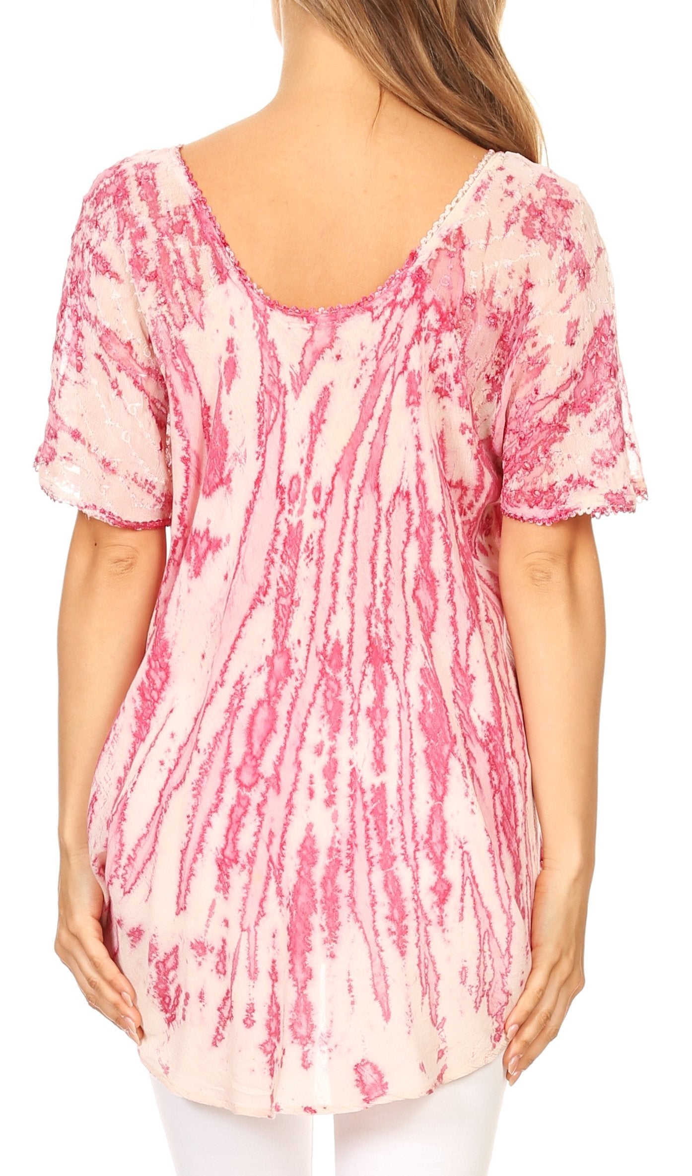 Sakkas Zoya Marbled Embroidery Cap Sleeves Blouse / Top - Concordia Style Boutique