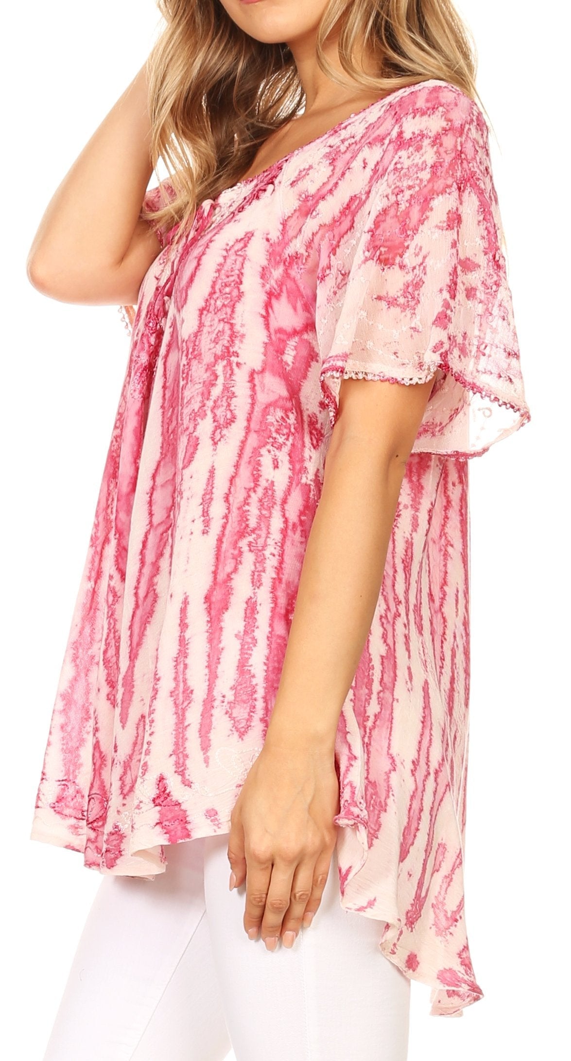 Sakkas Zoya Marbled Embroidery Cap Sleeves Blouse / Top - Concordia Style Boutique