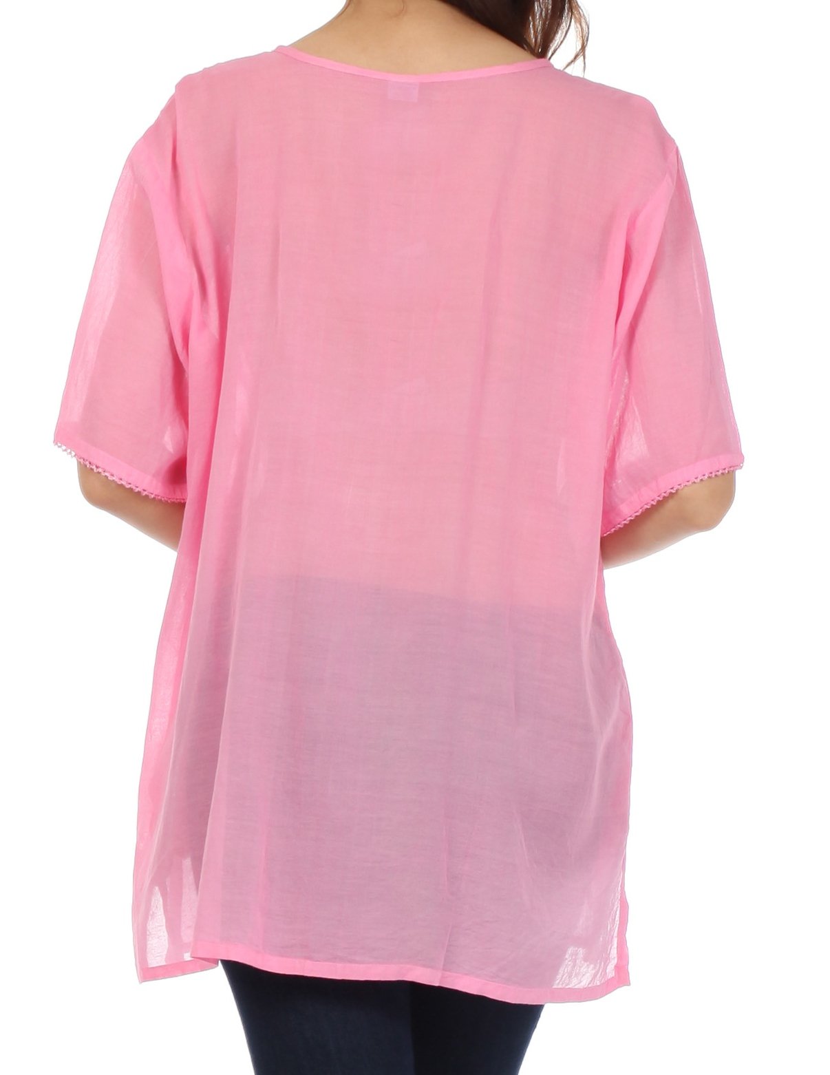 Sakkas Button Down Embroidered Short Sleeve Semi-Sheer Gauzy Cotton Top / Blouse - Concordia Style Boutique