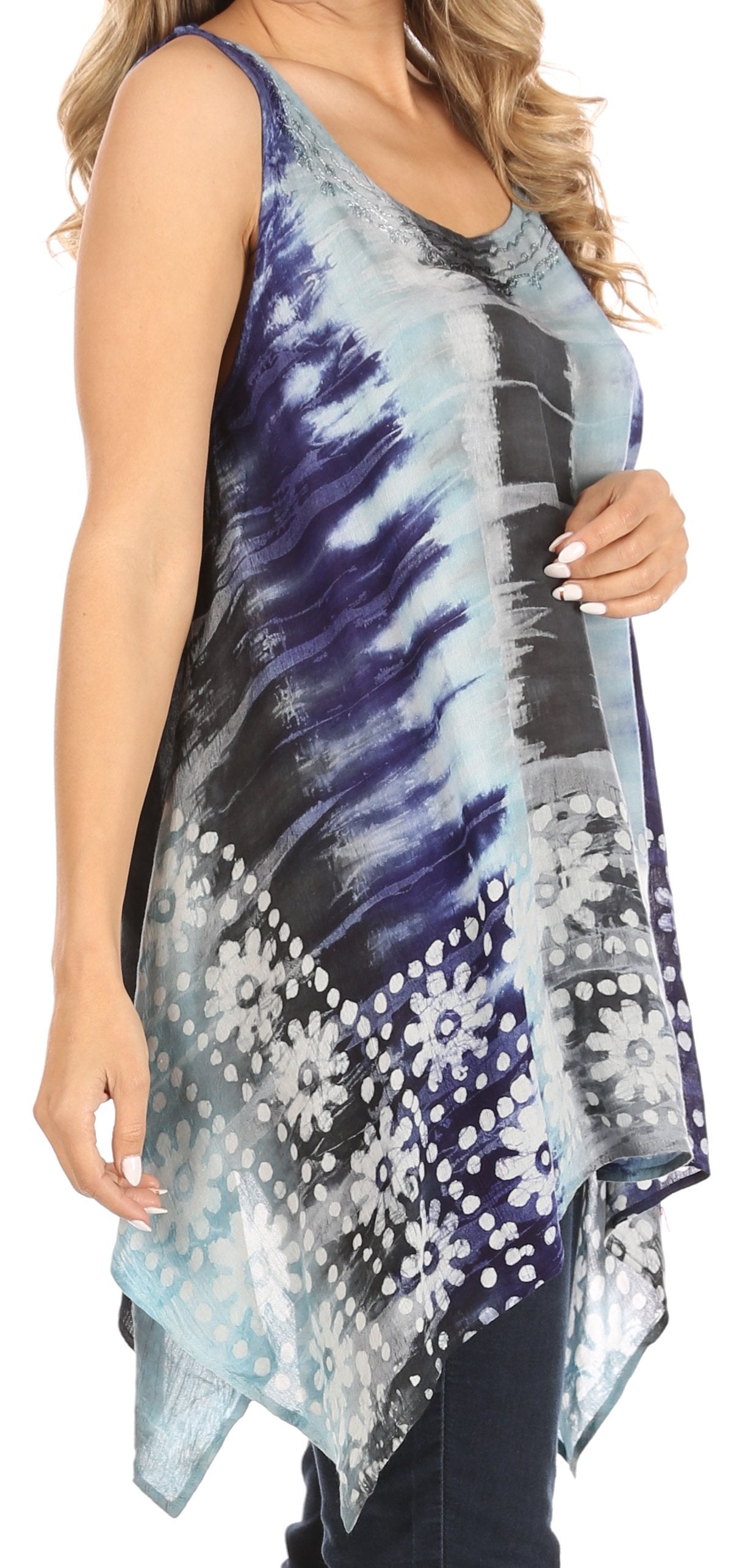 Sakkas Marin Women's Sleeveless Loose Boho Casual Tank Top Blouse Tie-dye & Batik - Concordia Style Boutique