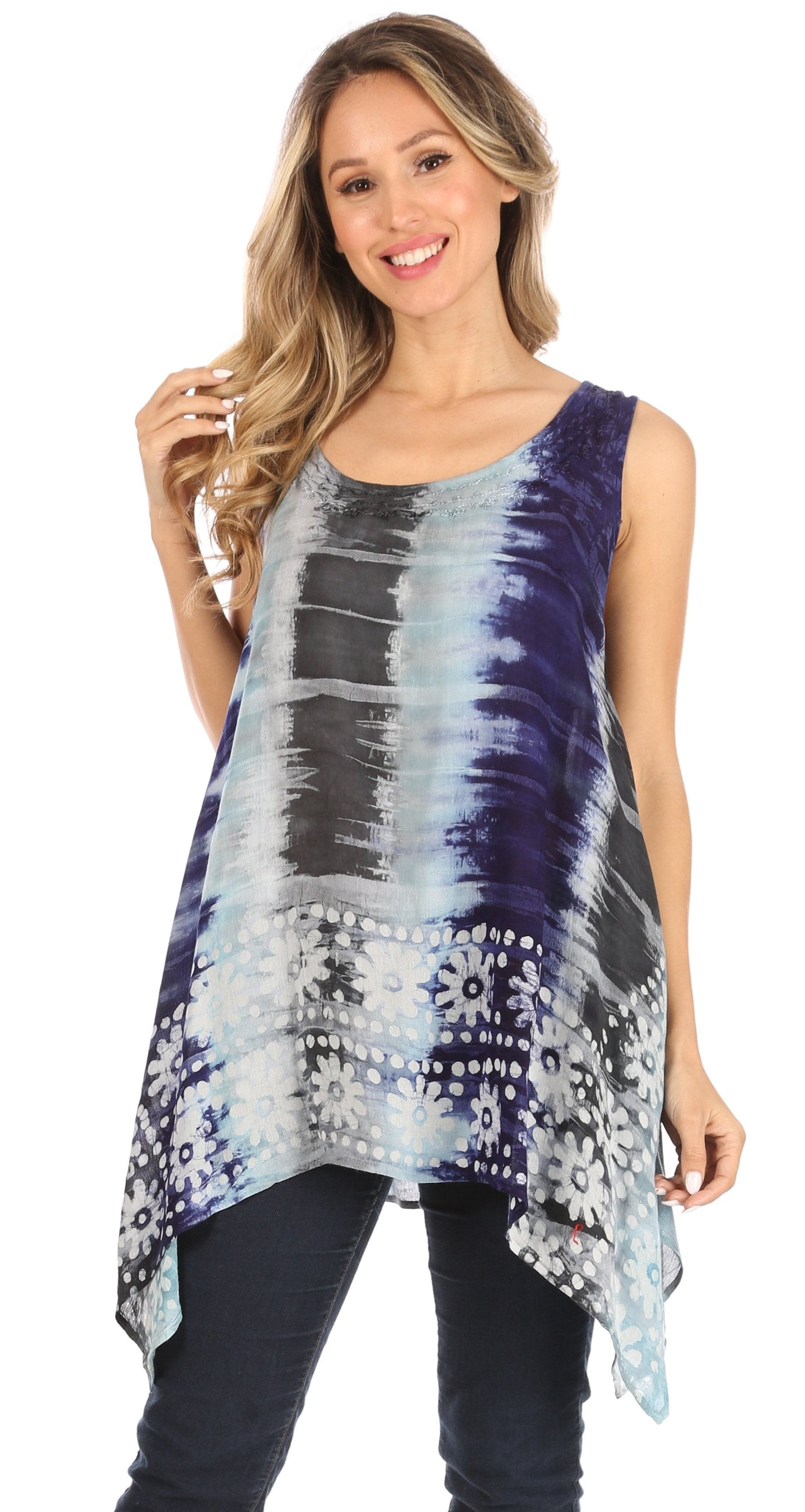 Sakkas Marin Women's Sleeveless Loose Boho Casual Tank Top Blouse Tie-dye & Batik - Concordia Style Boutique