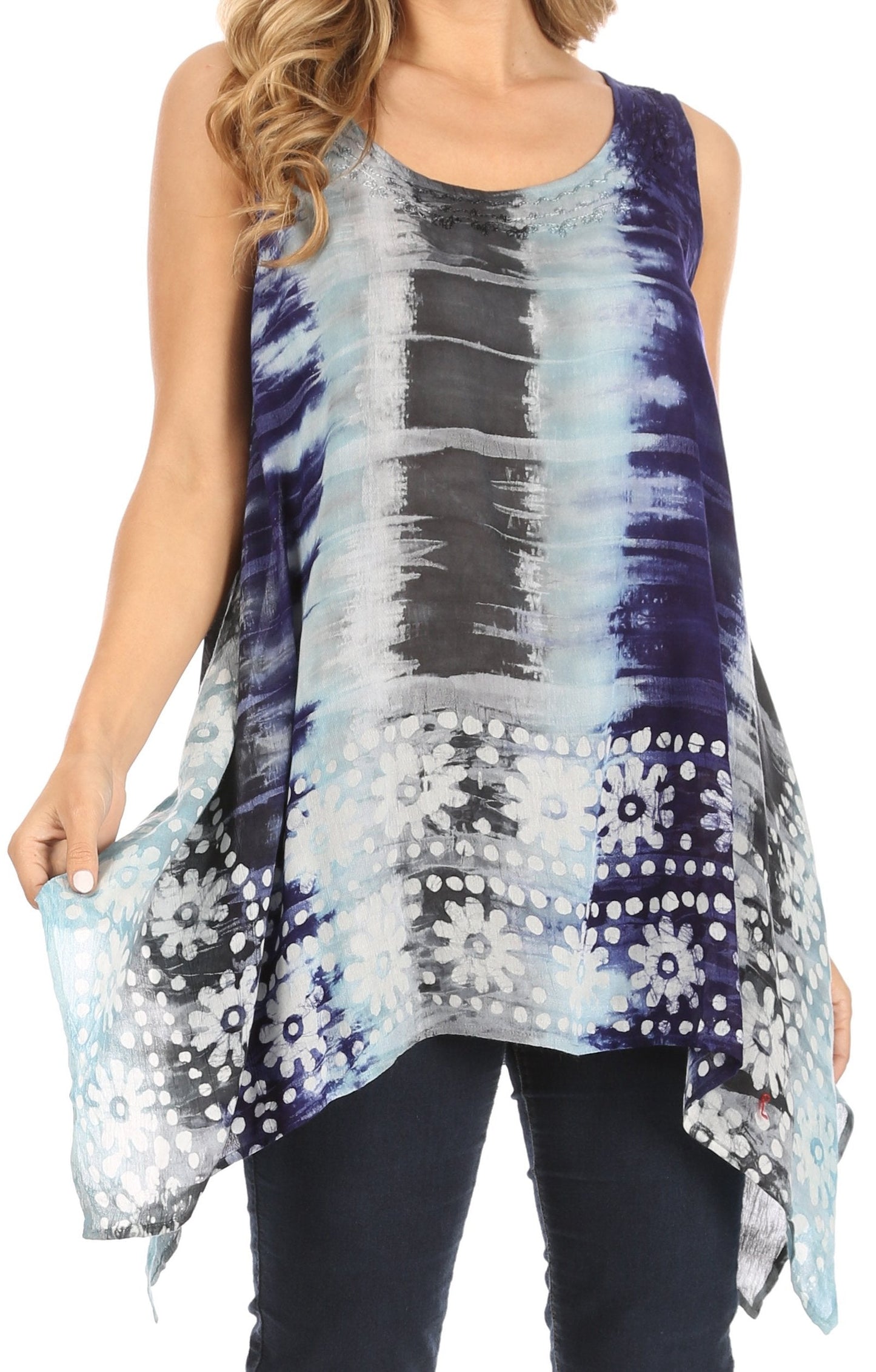 Sakkas Marin Women's Sleeveless Loose Boho Casual Tank Top Blouse Tie-dye & Batik - Concordia Style Boutique