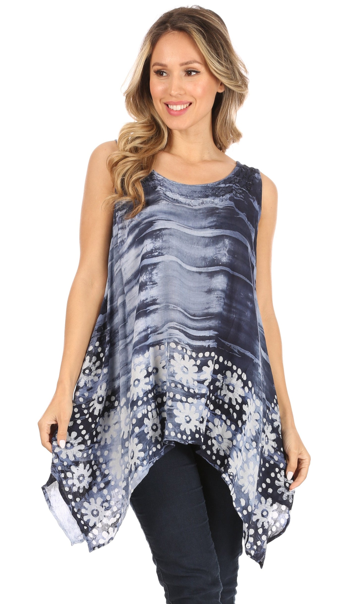 Sakkas Marin Women's Sleeveless Loose Boho Casual Tank Top Blouse Tie-dye & Batik - Concordia Style Boutique