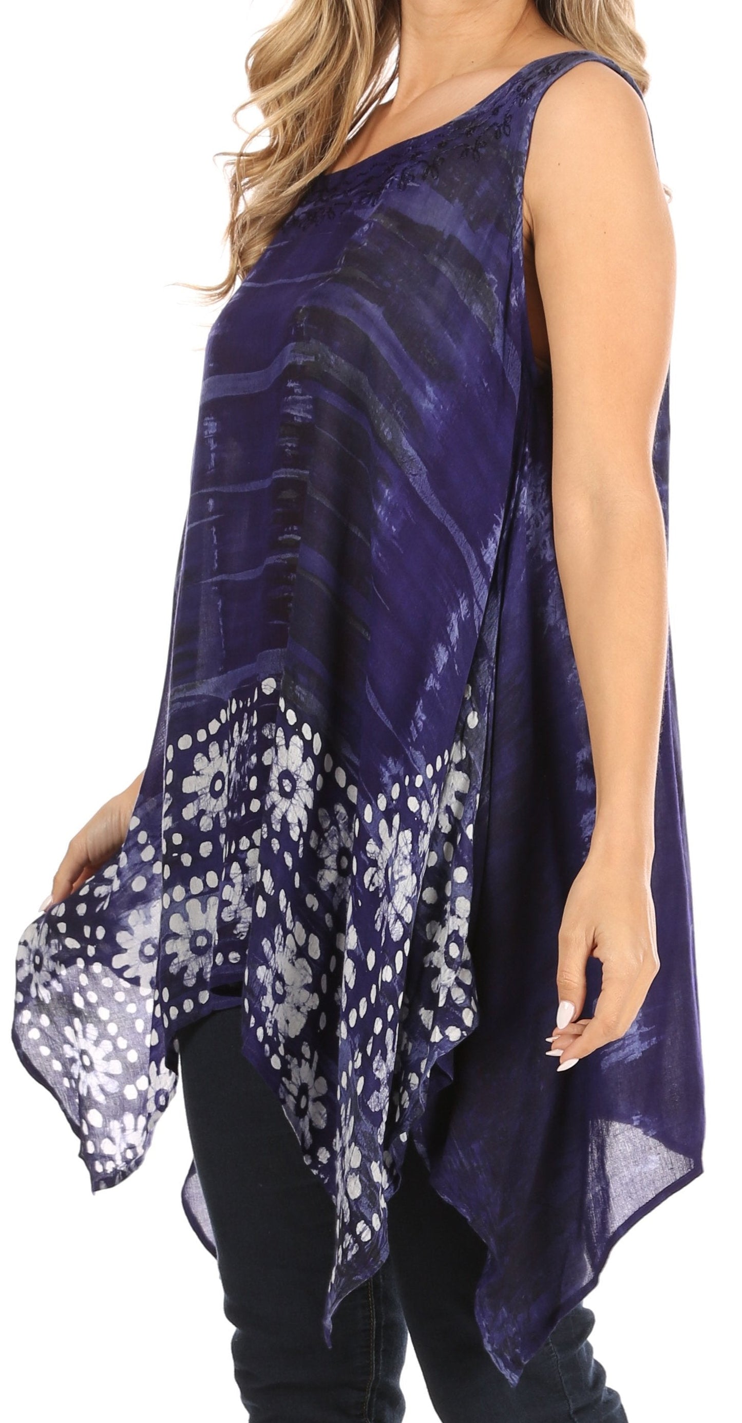 Sakkas Marin Women's Sleeveless Loose Boho Casual Tank Top Blouse Tie-dye & Batik - Concordia Style Boutique