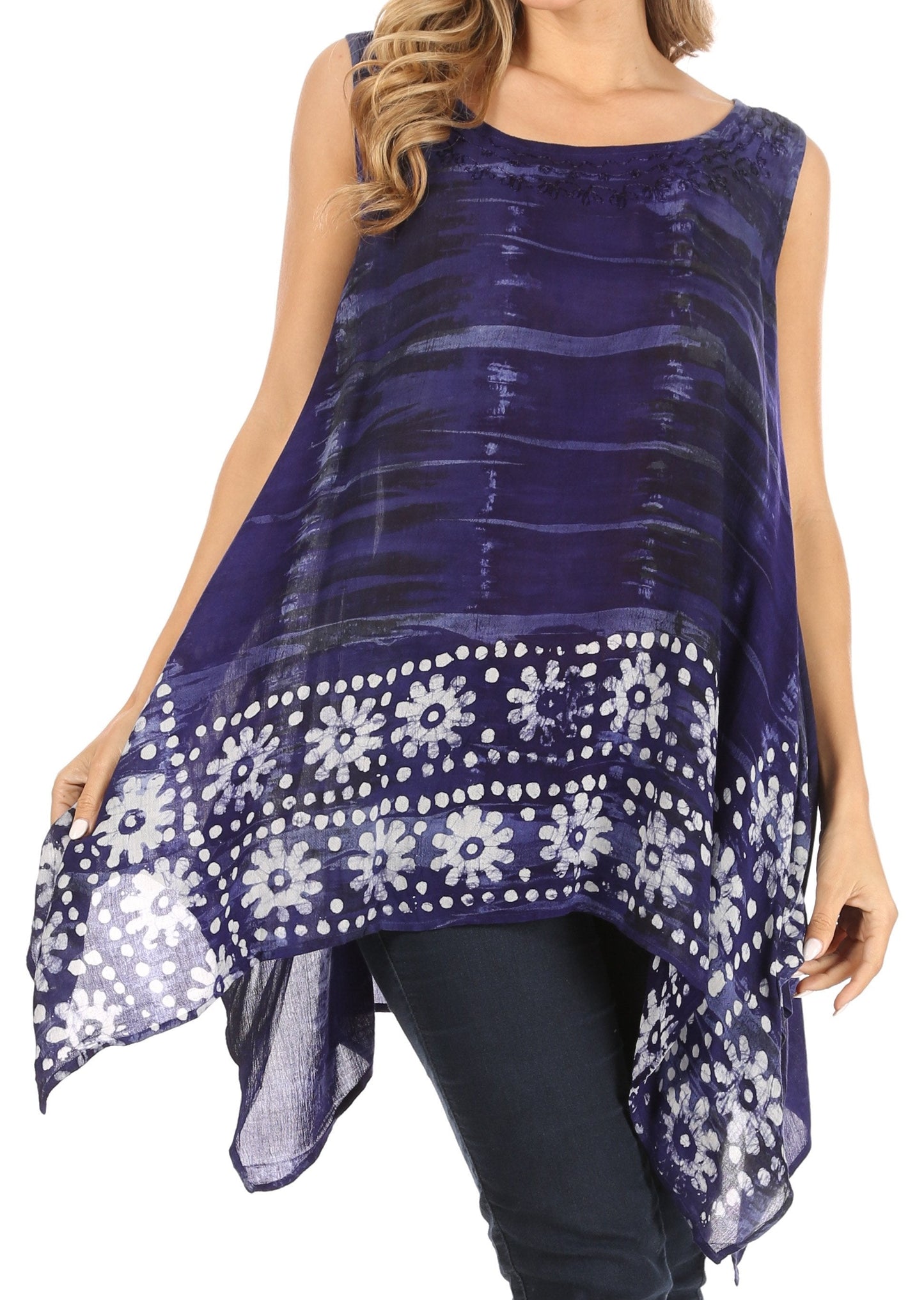 Sakkas Marin Women's Sleeveless Loose Boho Casual Tank Top Blouse Tie-dye & Batik - Concordia Style Boutique