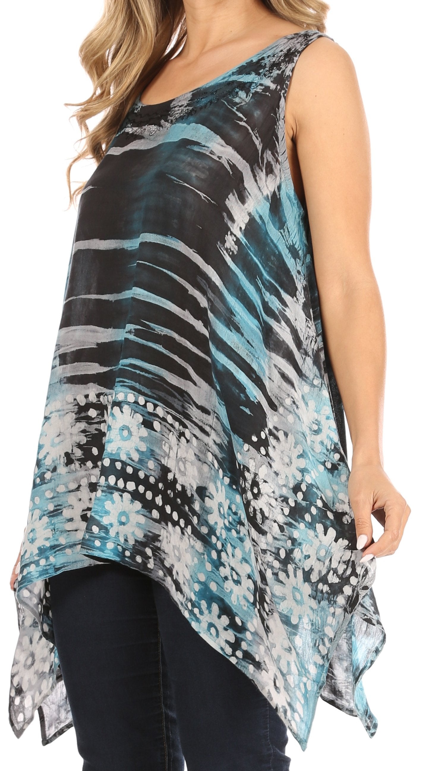 Sakkas Marin Women's Sleeveless Loose Boho Casual Tank Top Blouse Tie-dye & Batik - Concordia Style Boutique