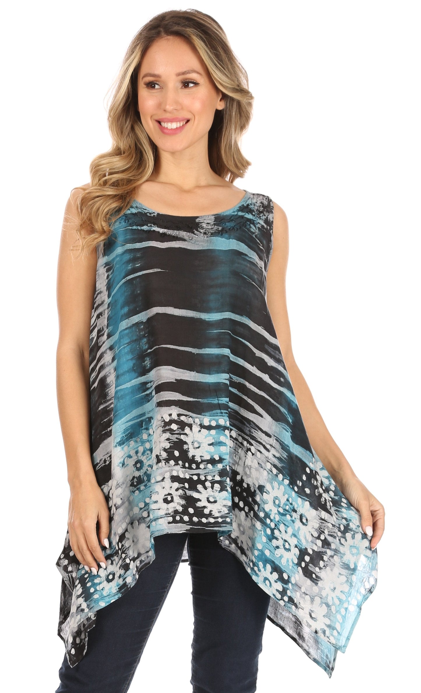 Sakkas Marin Women's Sleeveless Loose Boho Casual Tank Top Blouse Tie-dye & Batik - Concordia Style Boutique