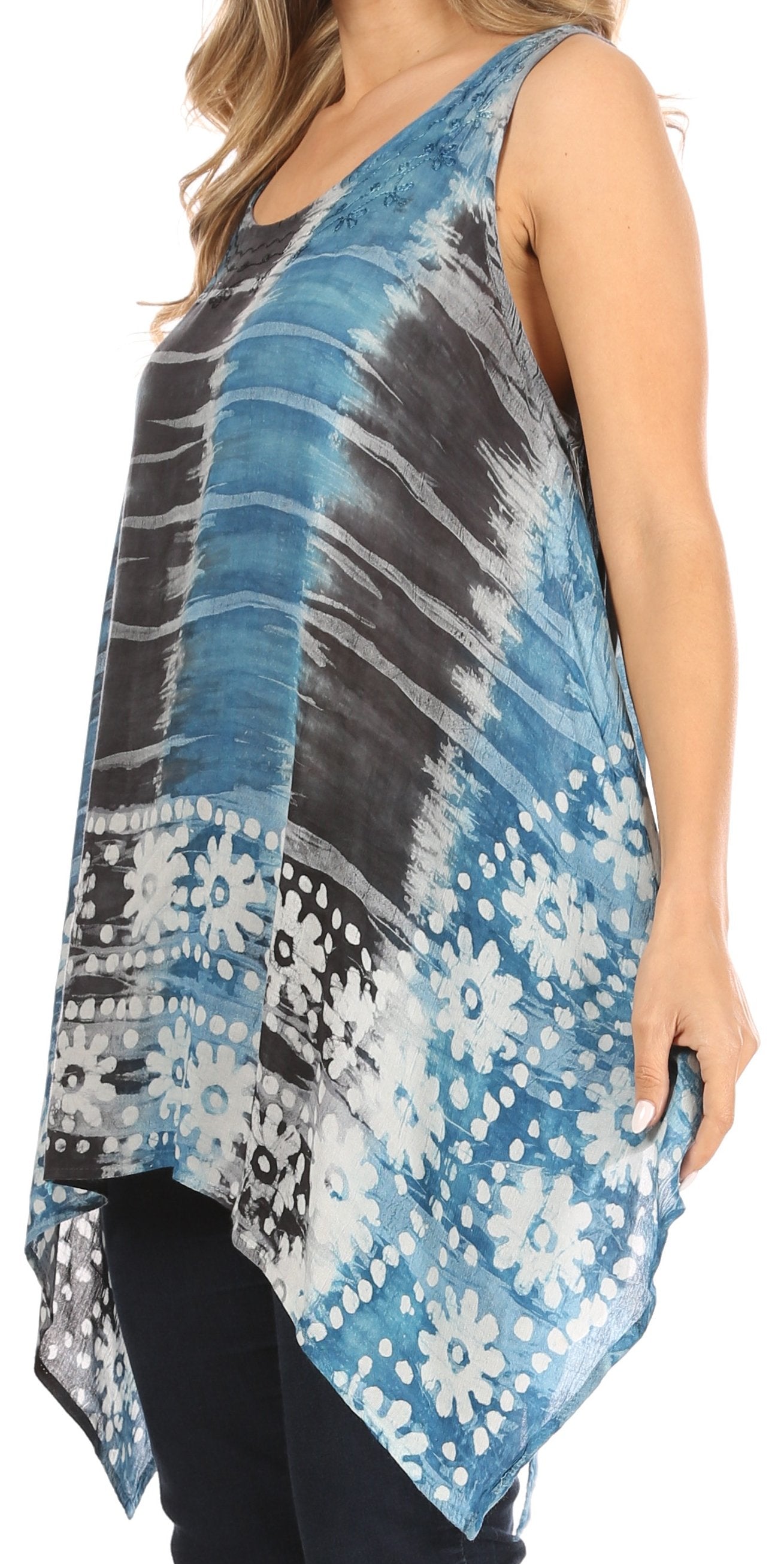 Sakkas Marin Women's Sleeveless Loose Boho Casual Tank Top Blouse Tie-dye & Batik - Concordia Style Boutique