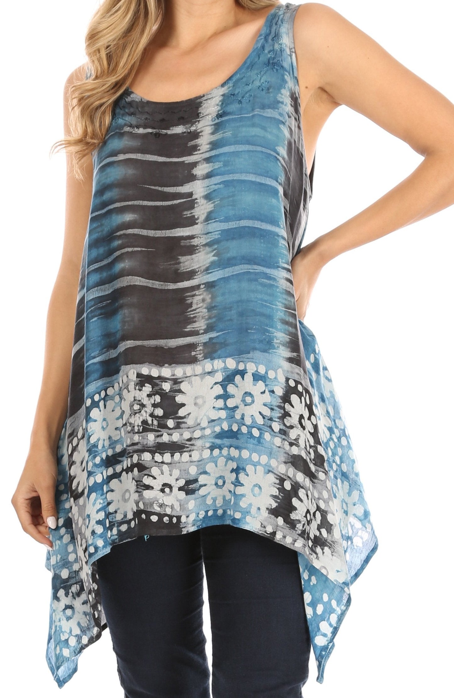 Sakkas Marin Women's Sleeveless Loose Boho Casual Tank Top Blouse Tie-dye & Batik - Concordia Style Boutique