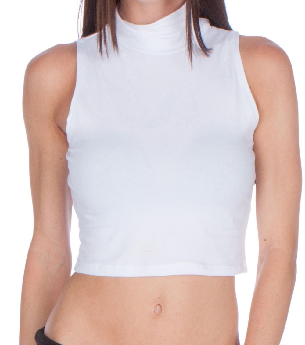 Sakkas Mock Neck Turtleneck Sleeveless Scuba Crop Top - Made in USA - Concordia Style Boutique