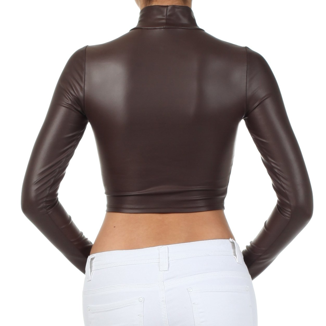 Sakkas Matte Liquid Mock Neck Turtleneck Long Sleeve Crop Top - Made in USA - Concordia Style Boutique