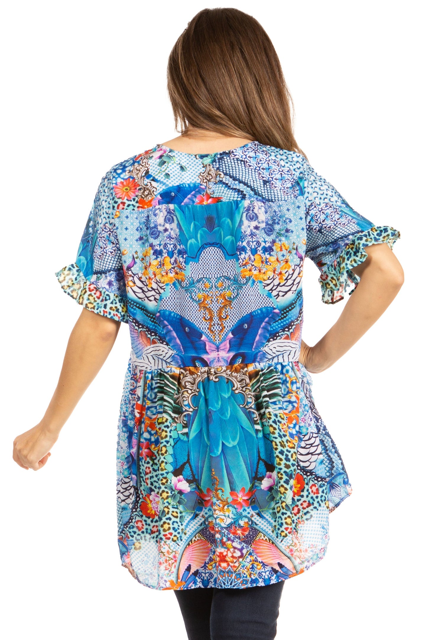 Get Summer Ready with Sakkas Eli Women's Floral Ruffle Top Blouse Tunic - Concordia Style Boutique