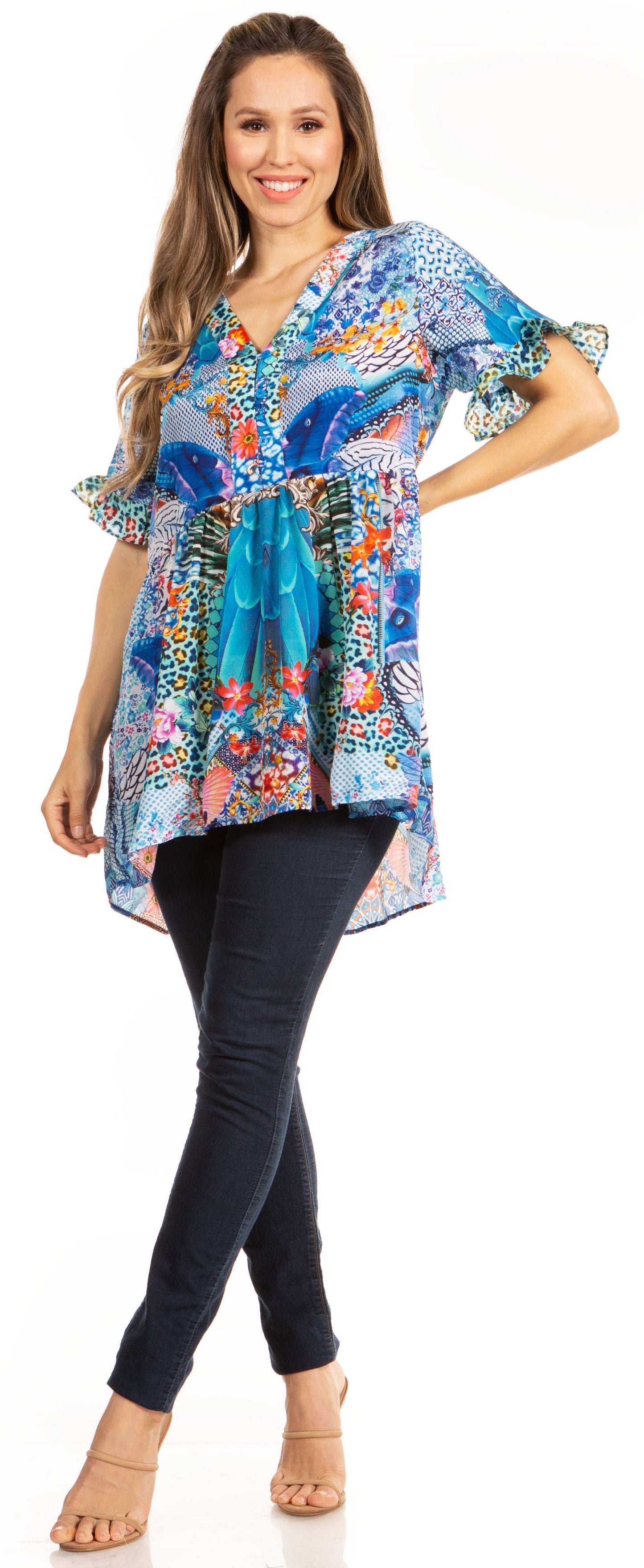 Get Summer Ready with Sakkas Eli Women's Floral Ruffle Top Blouse Tunic - Concordia Style Boutique
