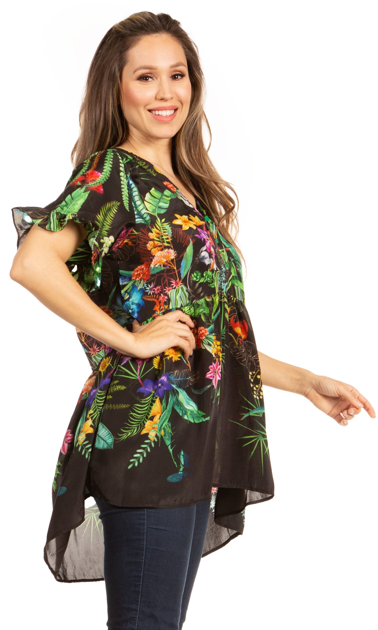Get Summer Ready with Sakkas Eli Women's Floral Ruffle Top Blouse Tunic - Concordia Style Boutique