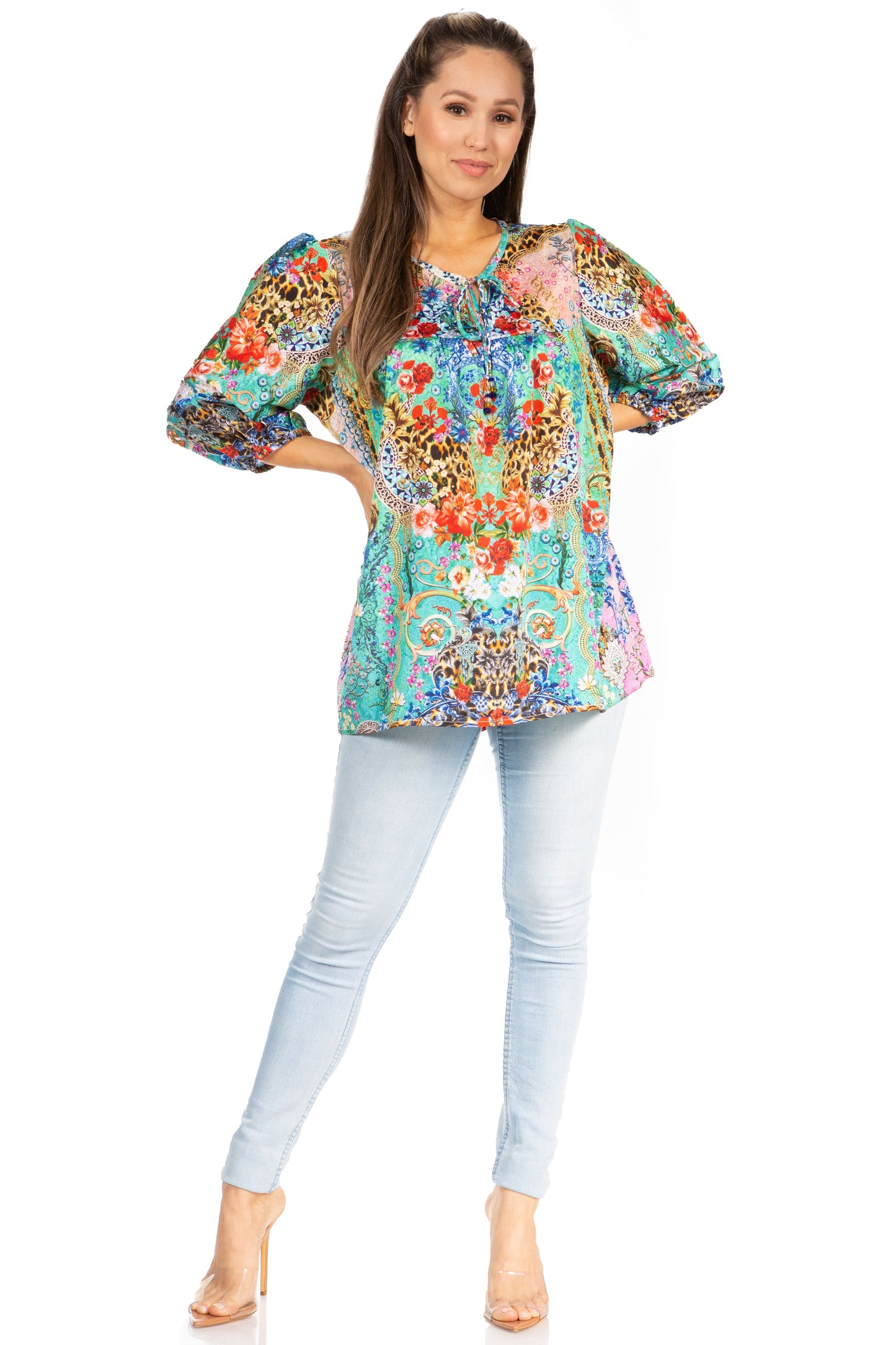 Sakkas Ligia Floral Tunic: Women's 3/4 Sleeve Blouse - Concordia Style Boutique