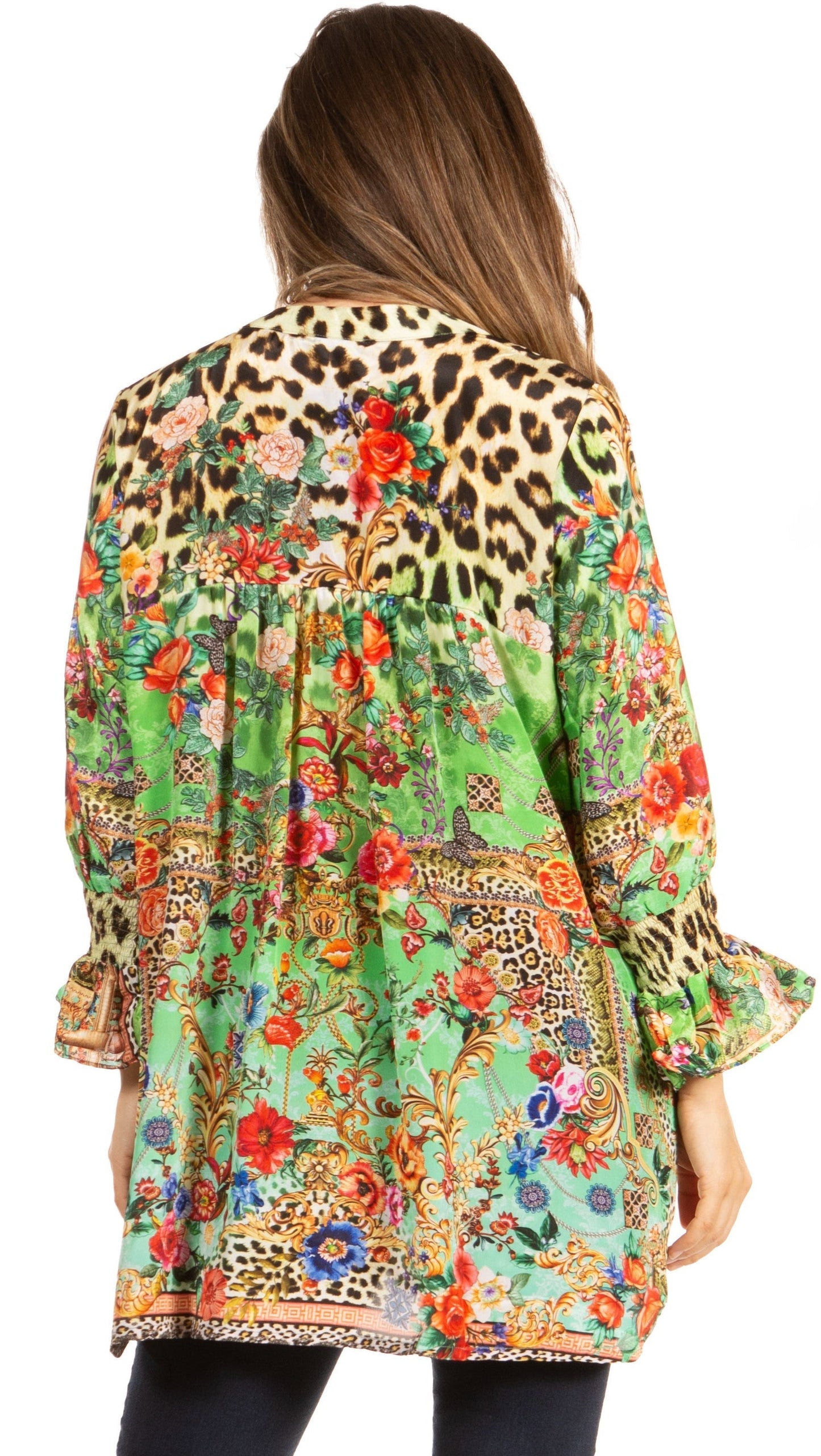Elvira Floral Tunic Blouse - Women's Loose Swing Top with Long Sleeves and Scoop Neck by Sakkas - Concordia Style Boutique