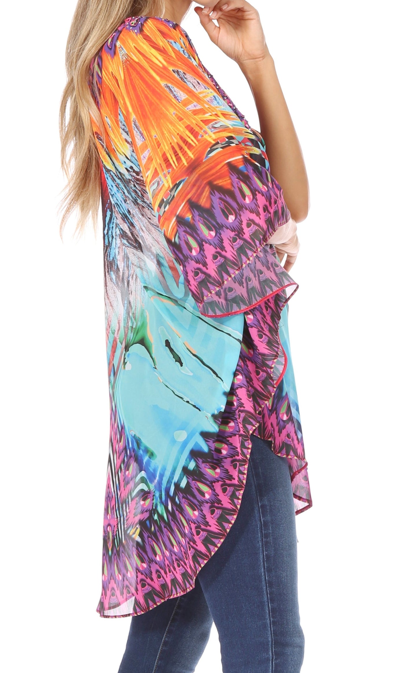 Sakkas Sloane Women's Printed V Neck Loose Fit Casual Circle Top Blouse with Ties - Concordia Style Boutique