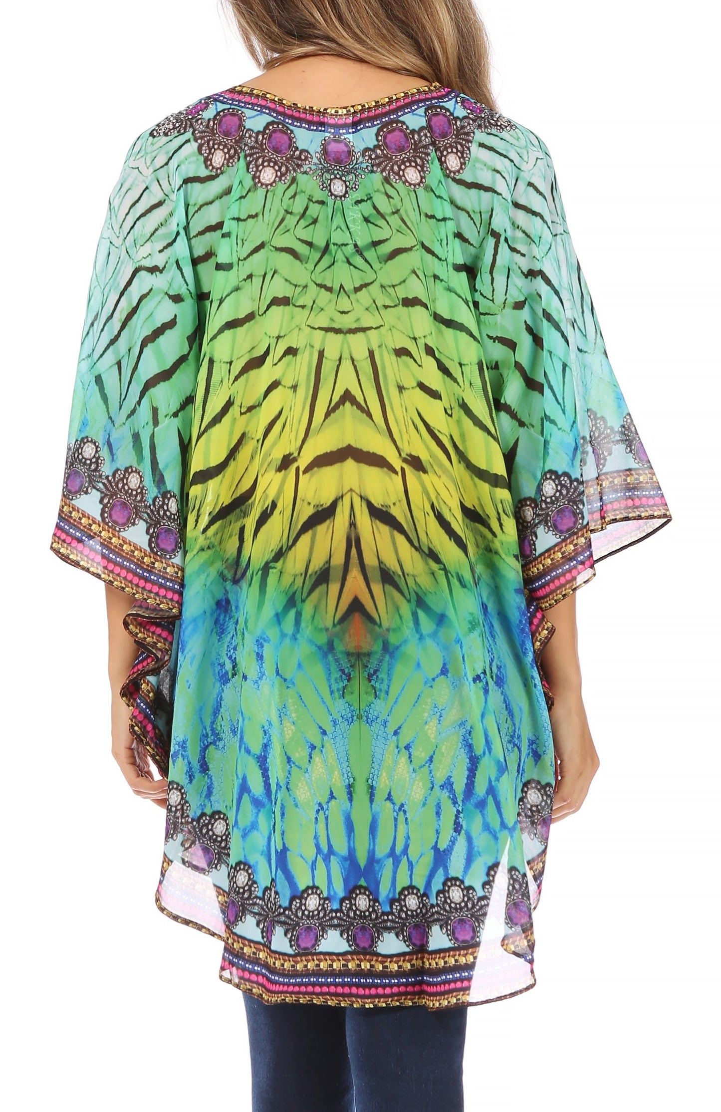 Sakkas Sloane Women's Printed V Neck Loose Fit Casual Circle Top Blouse with Ties - Concordia Style Boutique