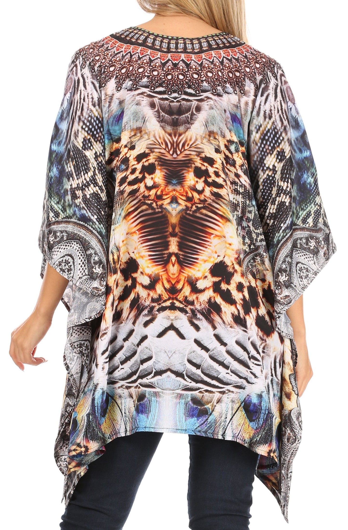 Stylish Rhinestone Lace-Up V-Neck Women's Caftan Poncho Cover-Up by Sakkas Aymee - Concordia Style Boutique