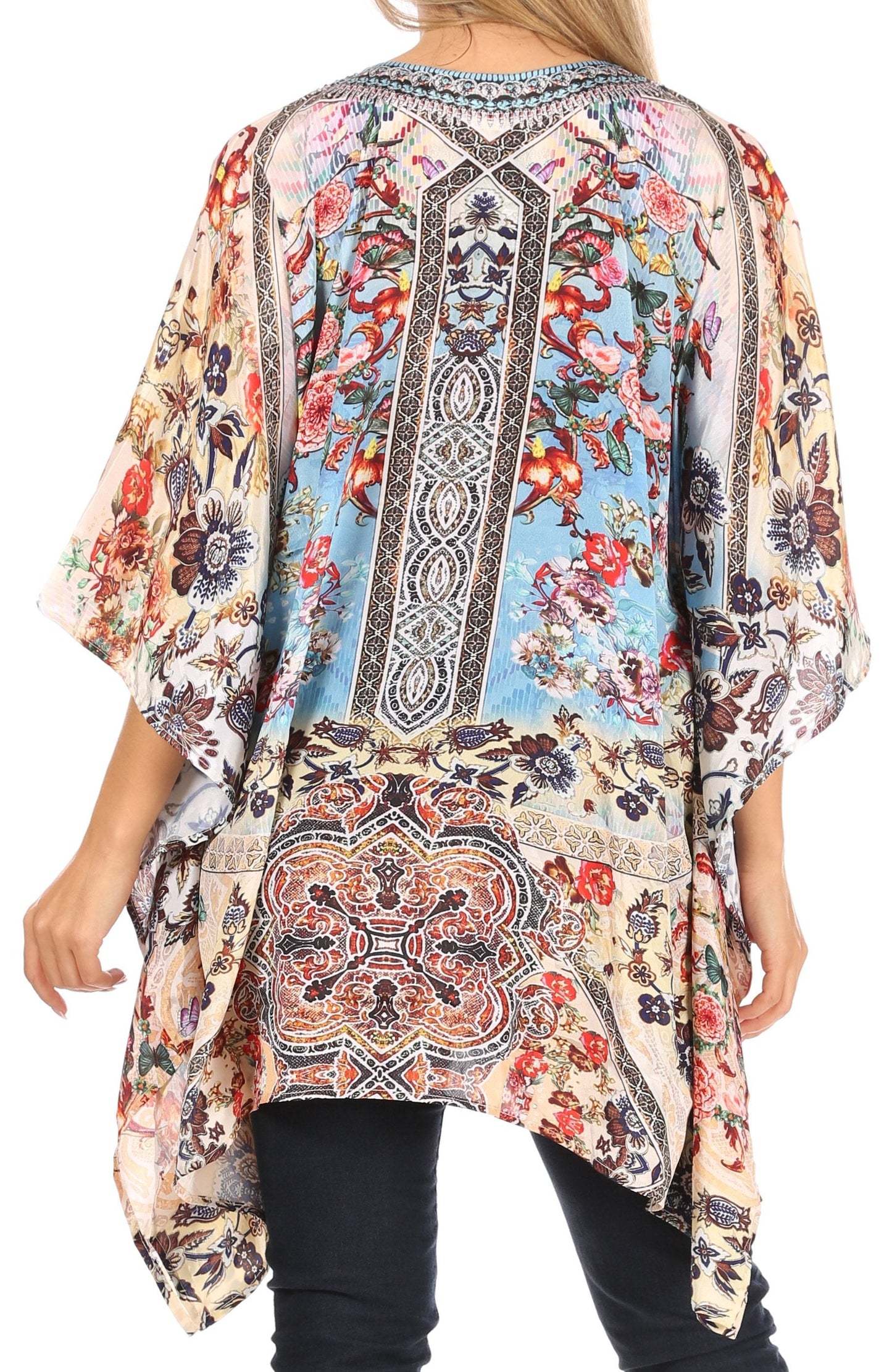 Stylish Rhinestone Lace-Up V-Neck Women's Caftan Poncho Cover-Up by Sakkas Aymee - Concordia Style Boutique
