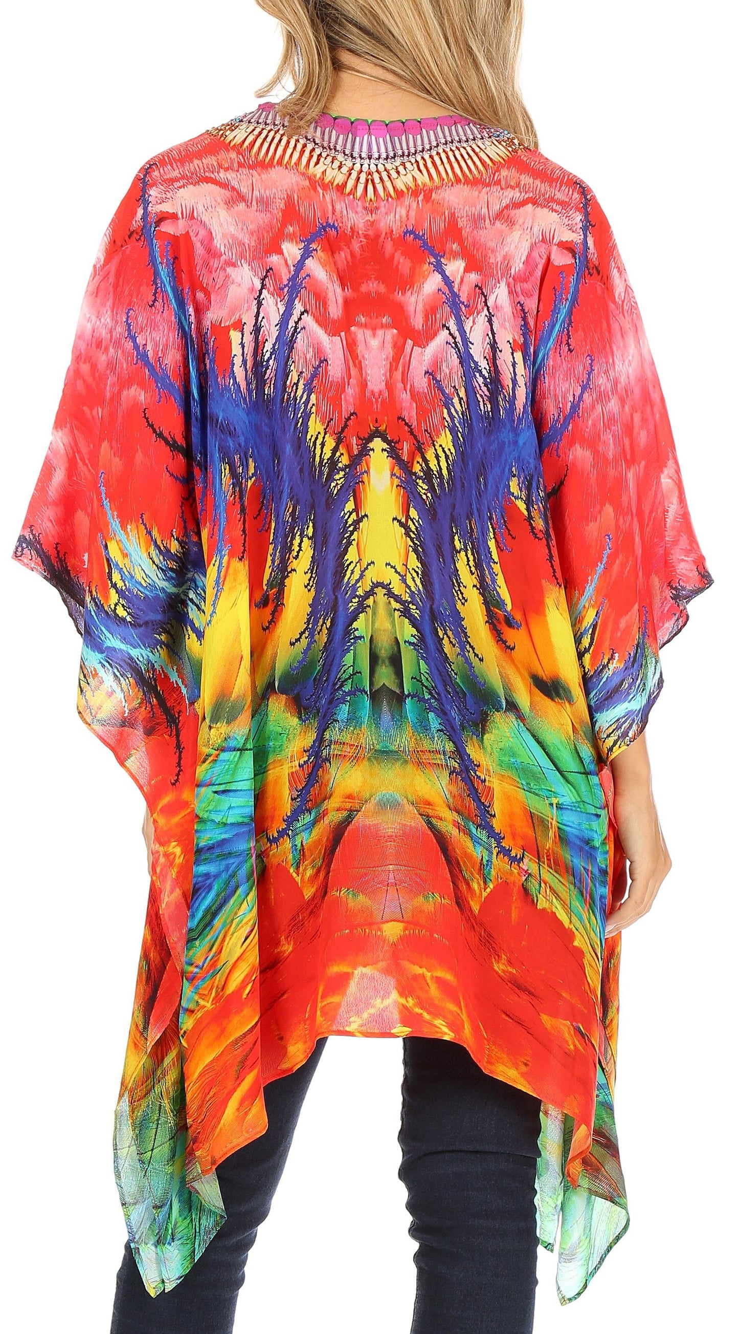Stylish Rhinestone Lace-Up V-Neck Women's Caftan Poncho Cover-Up by Sakkas Aymee - Concordia Style Boutique