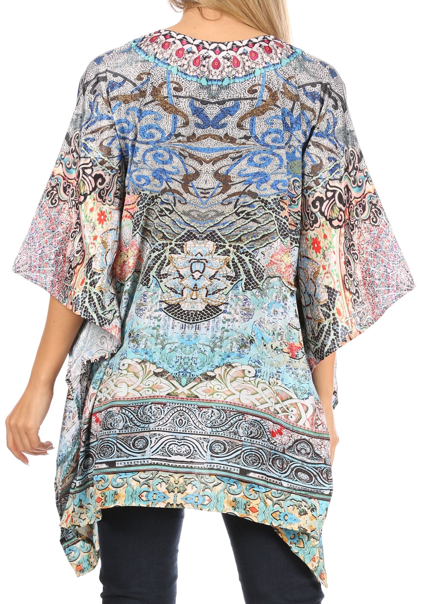 Stylish Rhinestone Lace-Up V-Neck Women's Caftan Poncho Cover-Up by Sakkas Aymee - Concordia Style Boutique