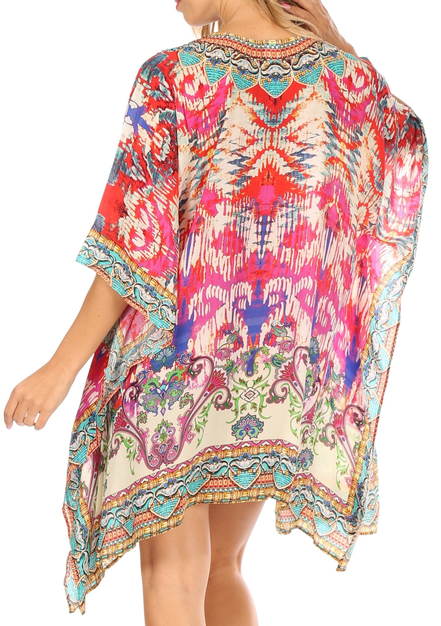 Stylish Rhinestone Lace-Up V-Neck Women's Caftan Poncho Cover-Up by Sakkas Aymee - Concordia Style Boutique
