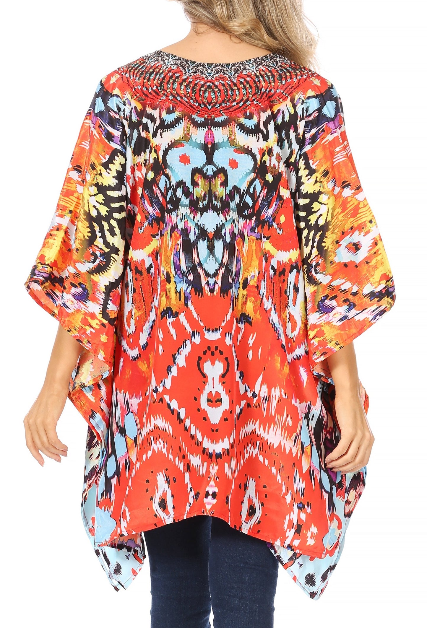 Stylish Rhinestone Lace-Up V-Neck Women's Caftan Poncho Cover-Up by Sakkas Aymee - Concordia Style Boutique