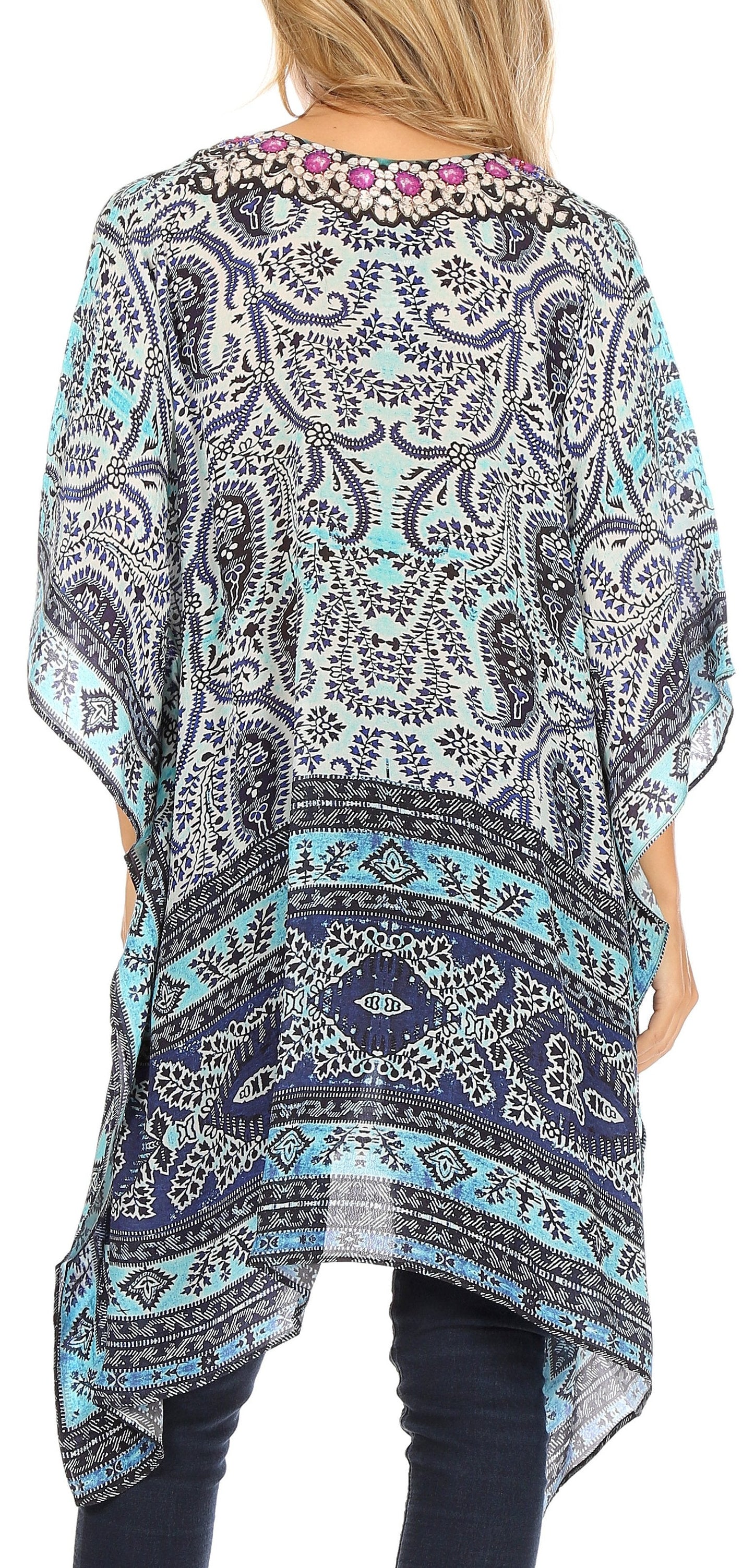 Stylish Rhinestone Lace-Up V-Neck Women's Caftan Poncho Cover-Up by Sakkas Aymee - Concordia Style Boutique