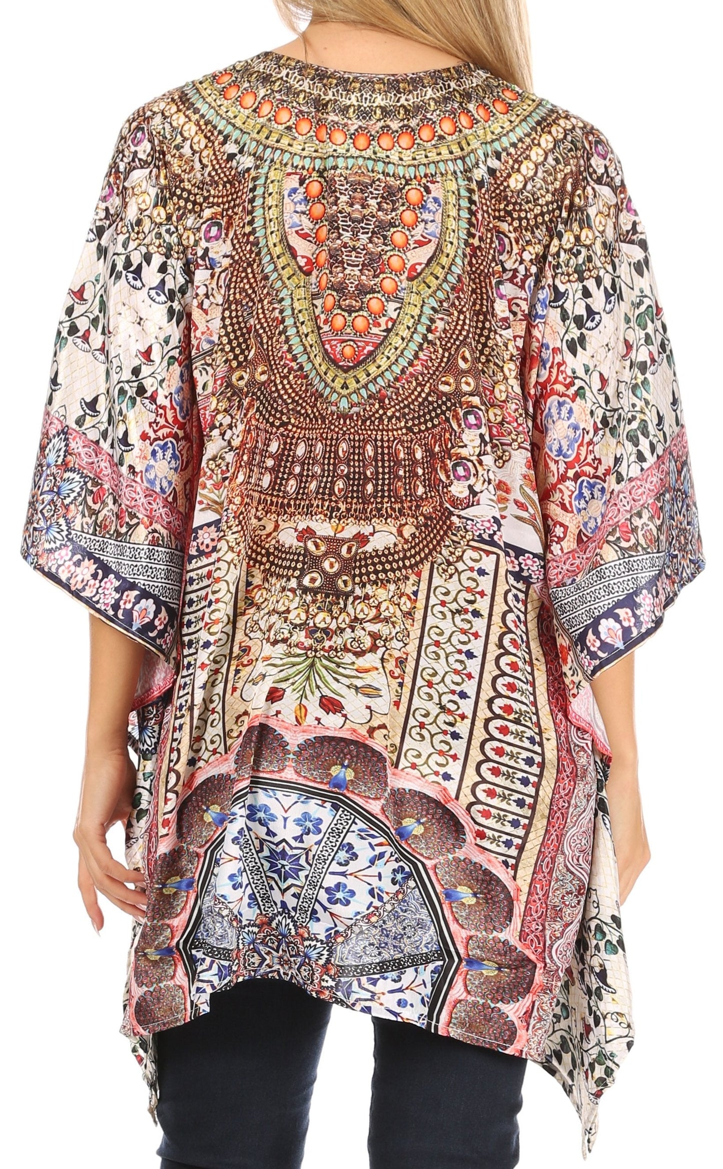 Stylish Rhinestone Lace-Up V-Neck Women's Caftan Poncho Cover-Up by Sakkas Aymee - Concordia Style Boutique